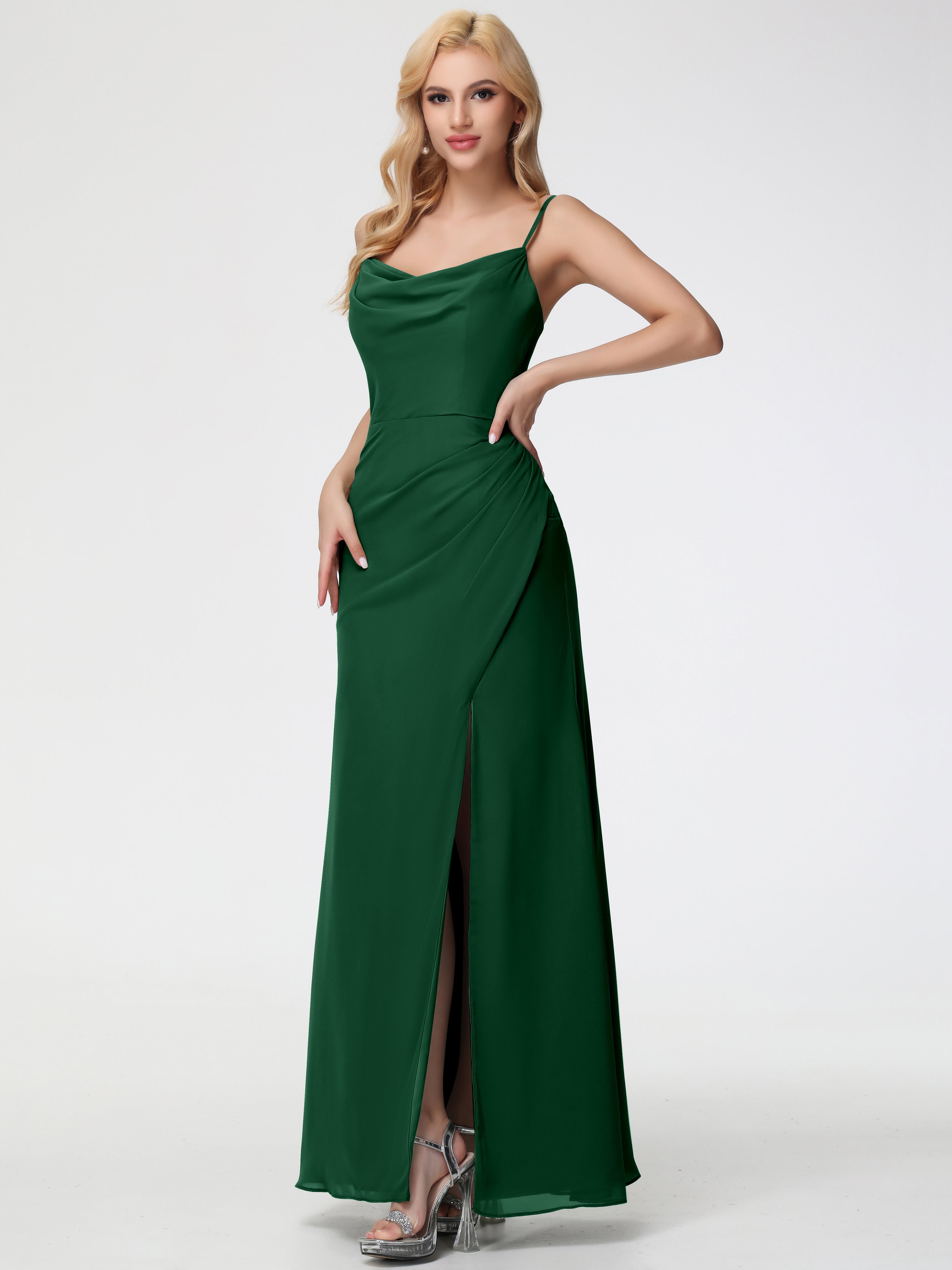 Robe Demoiselle D Honneur Vert Foncé Col bénitier Fendue Fourreau/Colonne Mousseline Robe Demoiselle d'Honneur