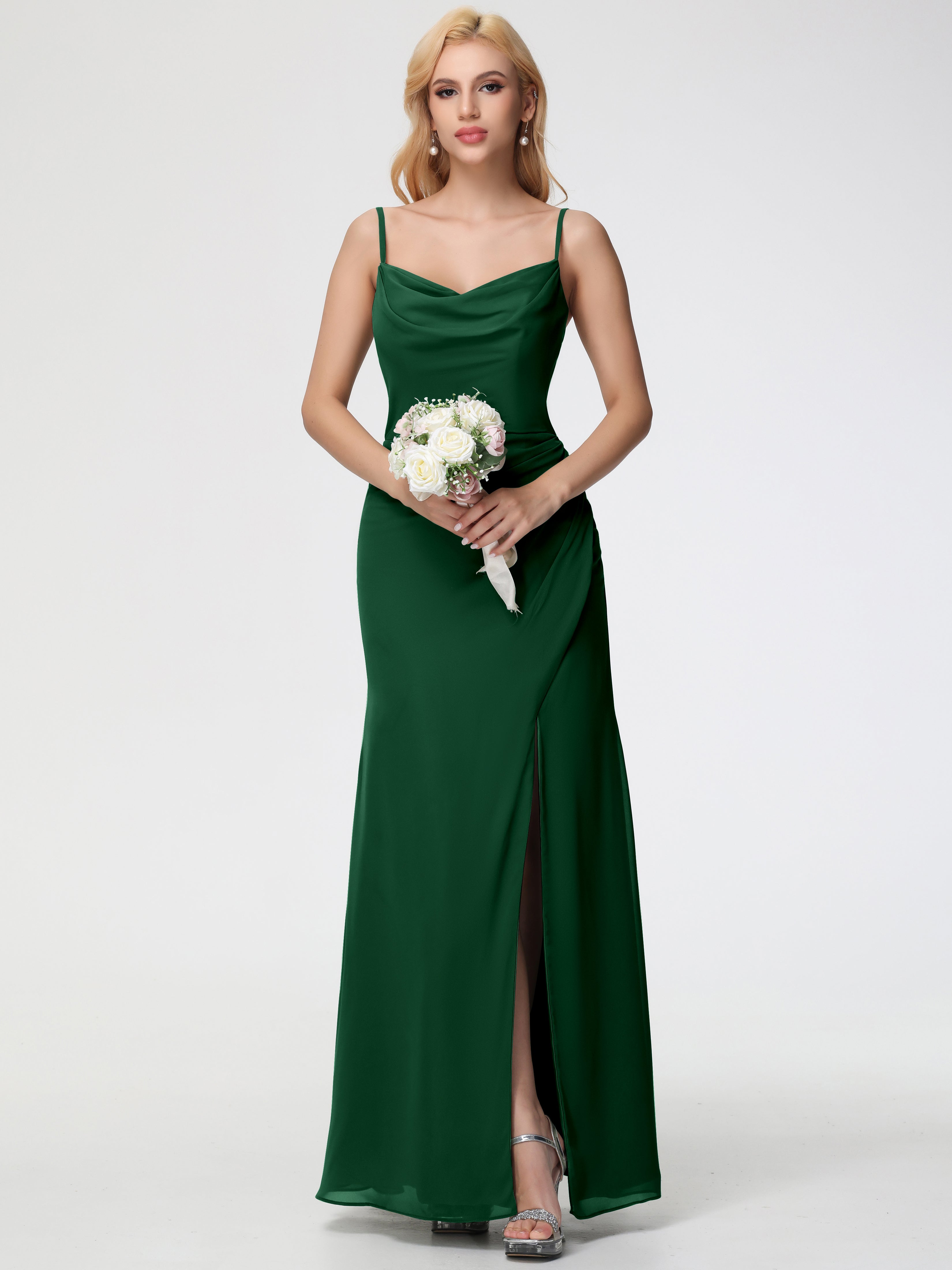 Robe Demoiselle D Honneur Vert Foncé Col bénitier Fendue Fourreau/Colonne Mousseline Robe Demoiselle d'Honneur