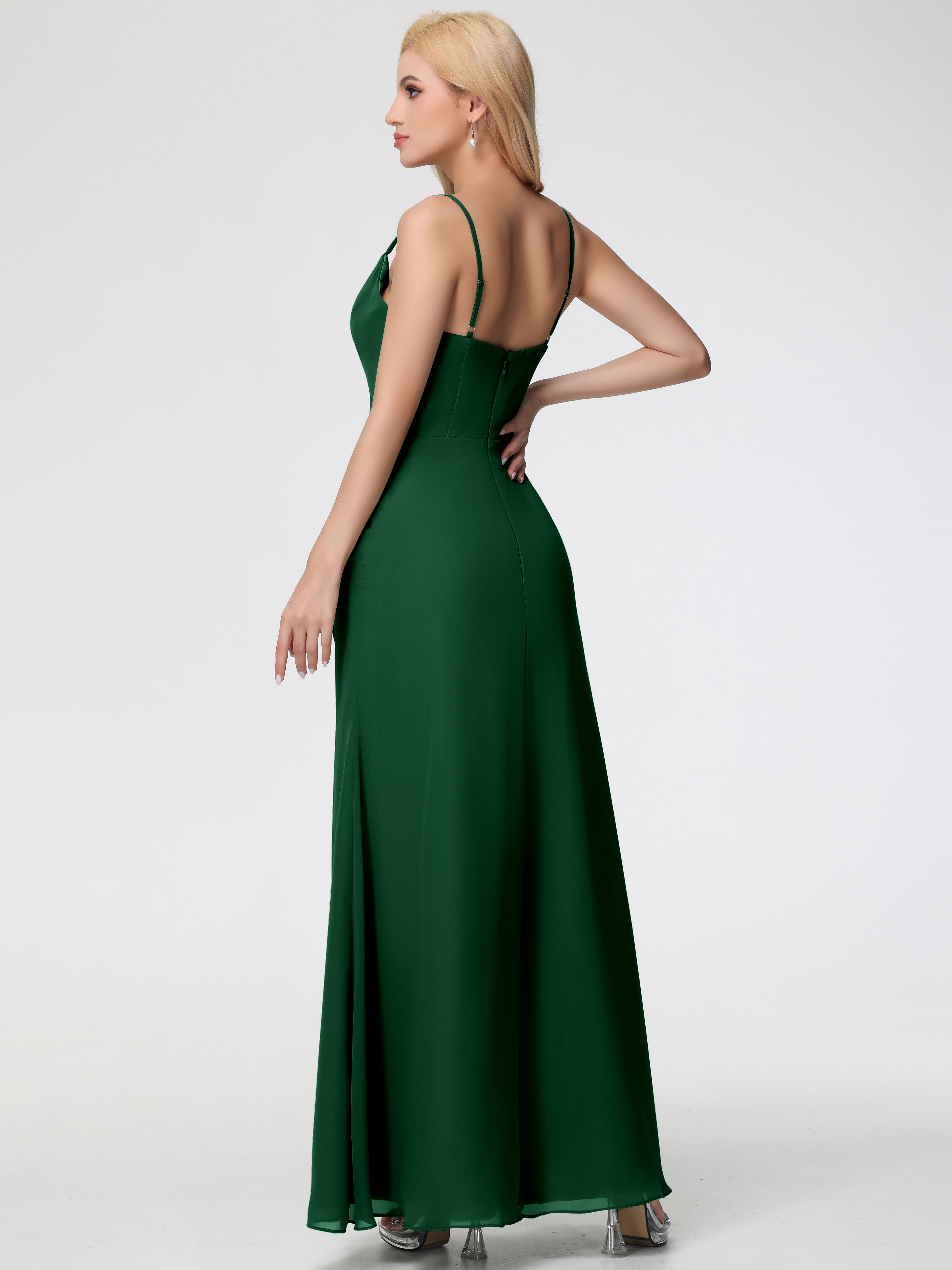 Robe Demoiselle D Honneur Vert Foncé Col bénitier Fendue Fourreau/Colonne Mousseline Robe Demoiselle d'Honneur