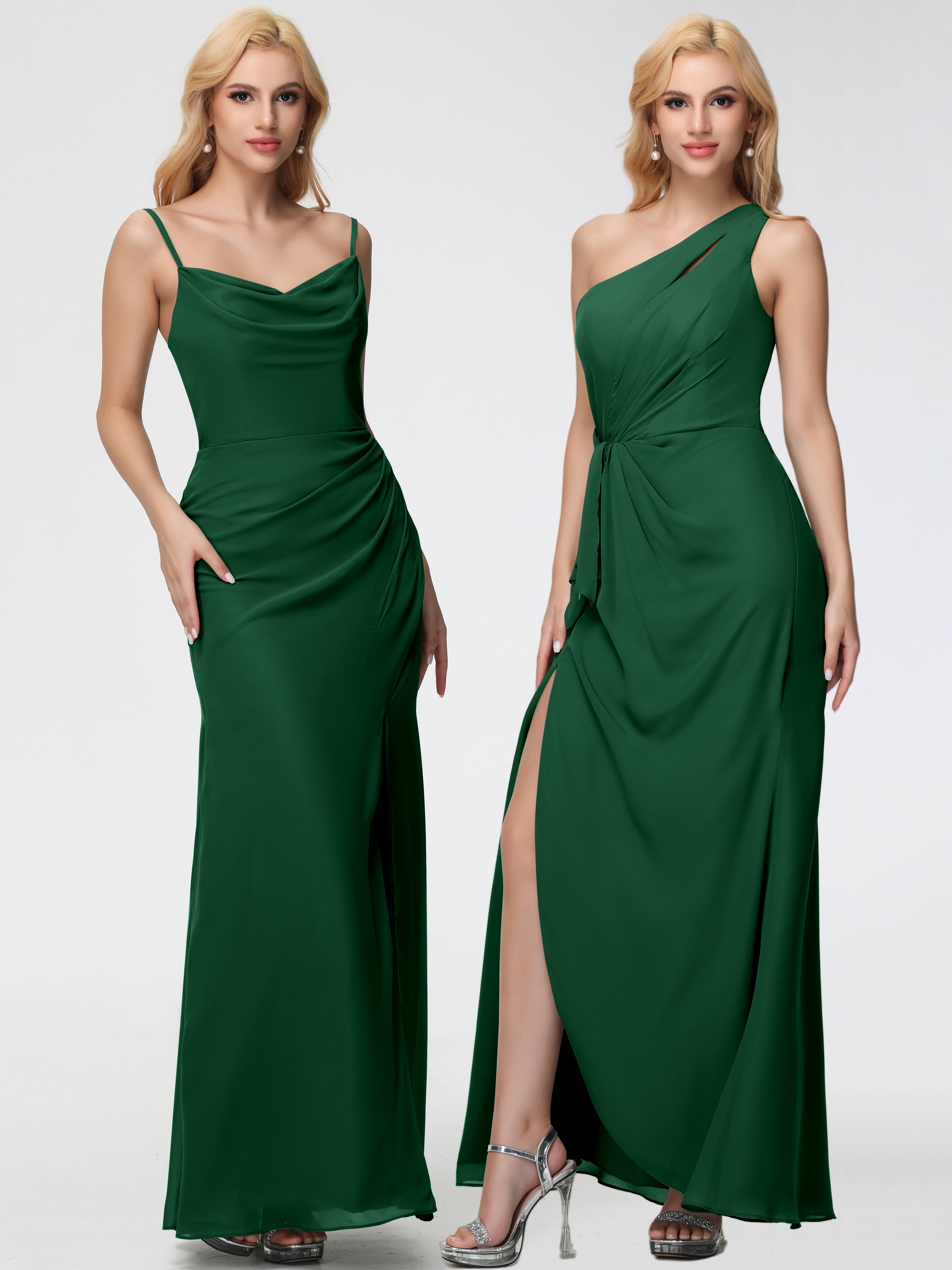 Robe Demoiselle D Honneur Vert Foncé Col bénitier Fendue Fourreau/Colonne Mousseline Robe Demoiselle d'Honneur
