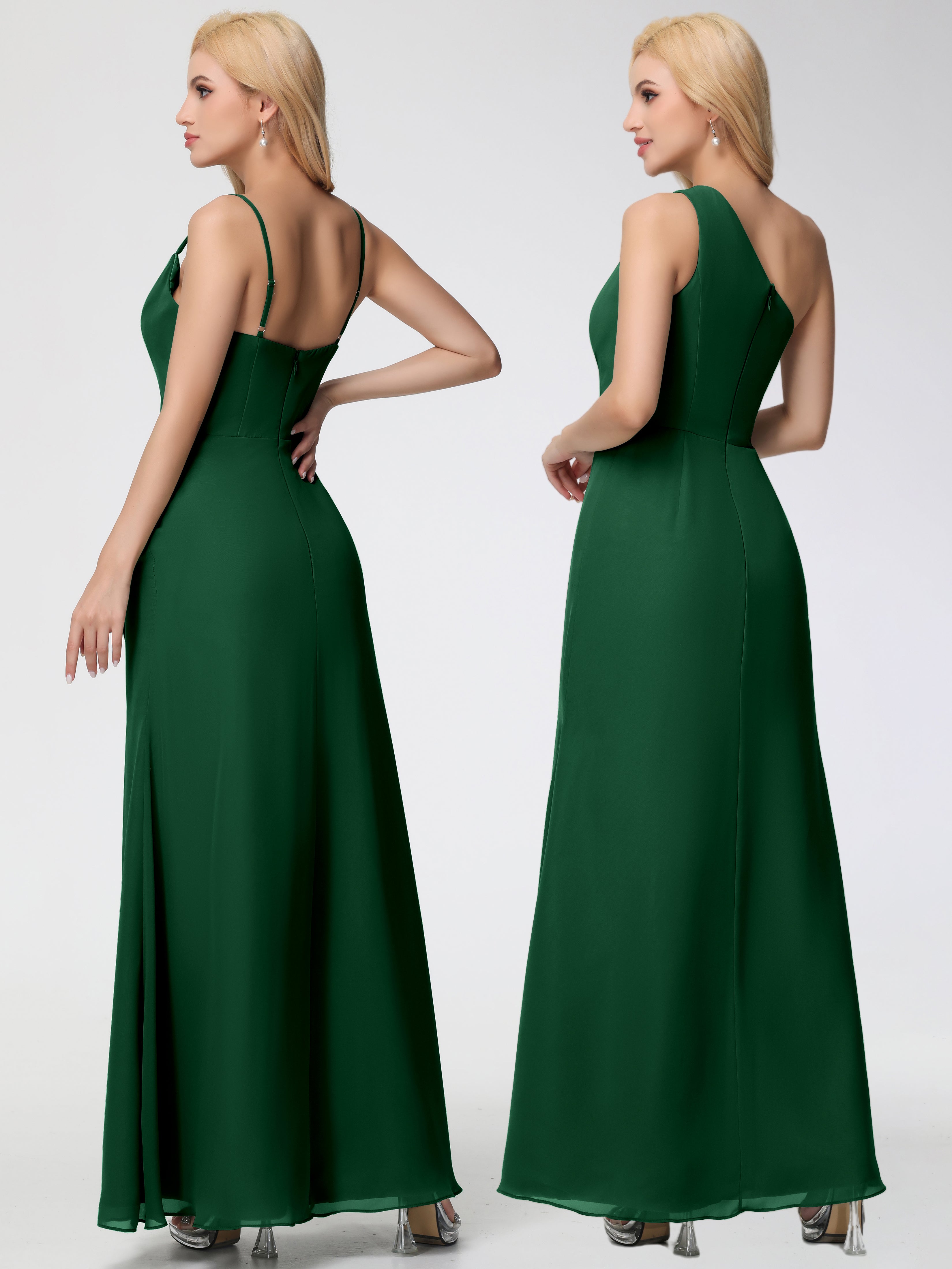 Robe Demoiselle D Honneur Vert Foncé Col bénitier Fendue Fourreau/Colonne Mousseline Robe Demoiselle d'Honneur