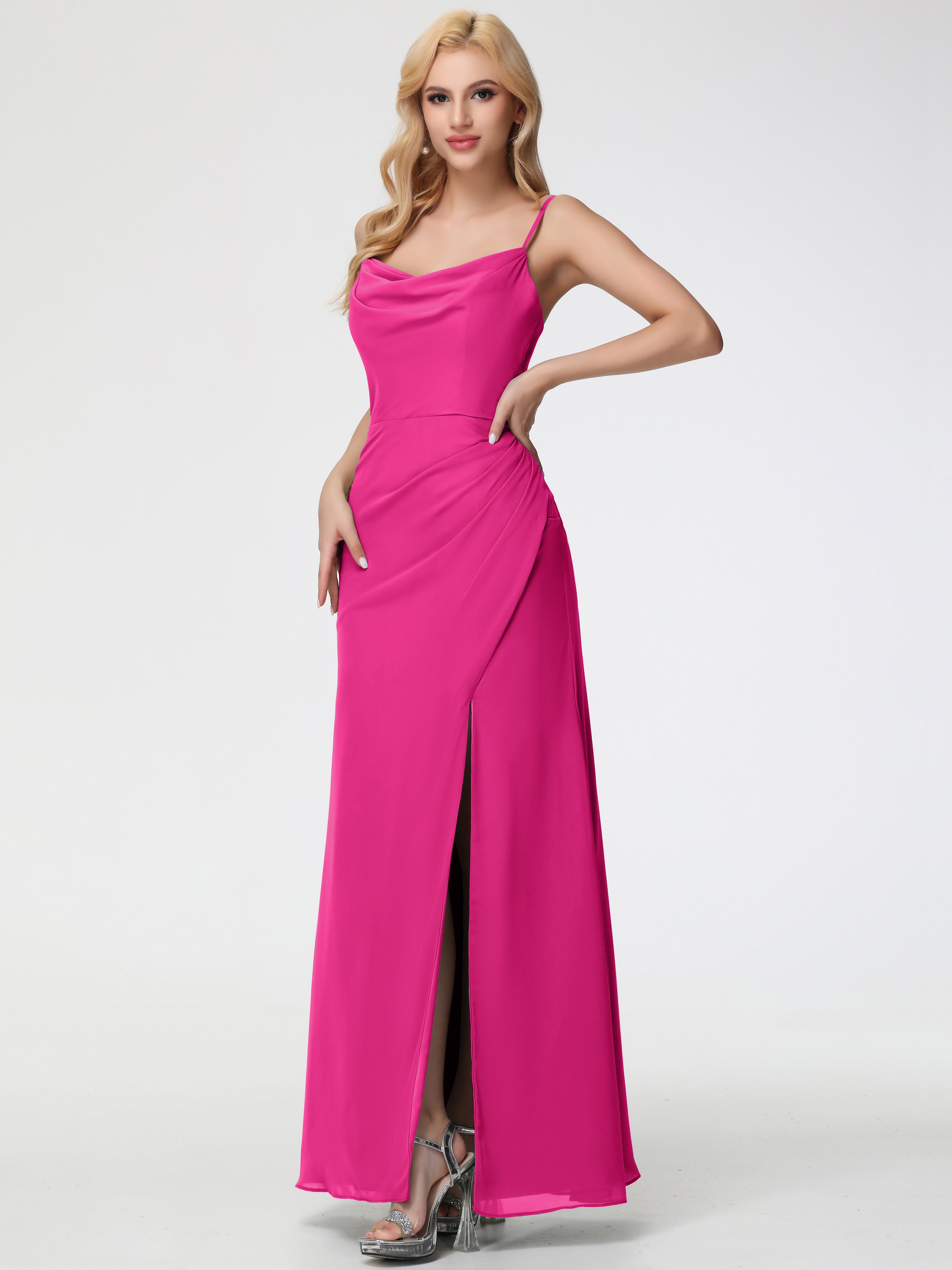 Robe Demoiselle D Honneur Fuchsia Col bénitier Fendue Fourreau/Colonne Mousseline Robe Demoiselle d'Honneur