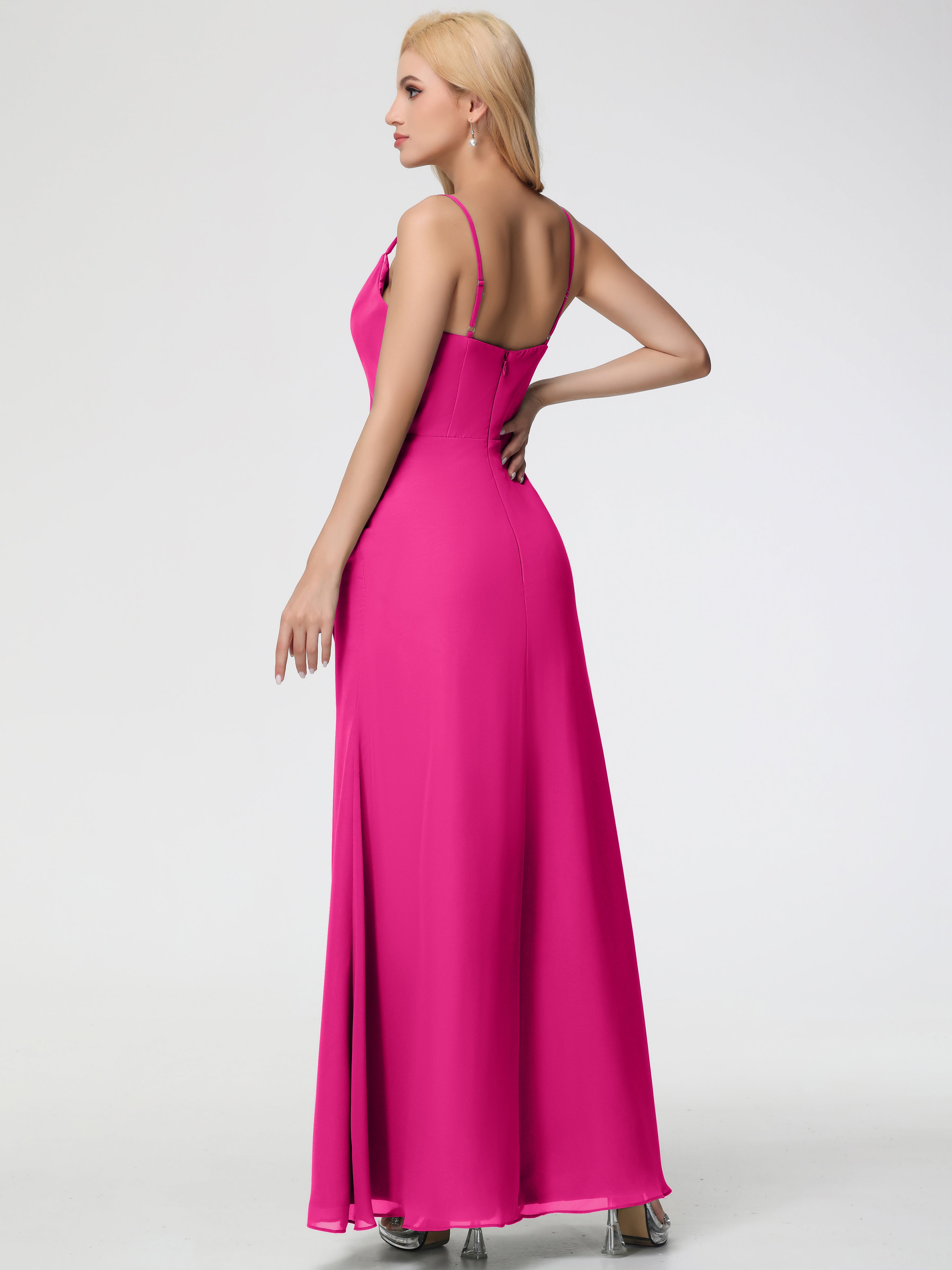 Robe Demoiselle D Honneur Fuchsia Col bénitier Fendue Fourreau/Colonne Mousseline Robe Demoiselle d'Honneur