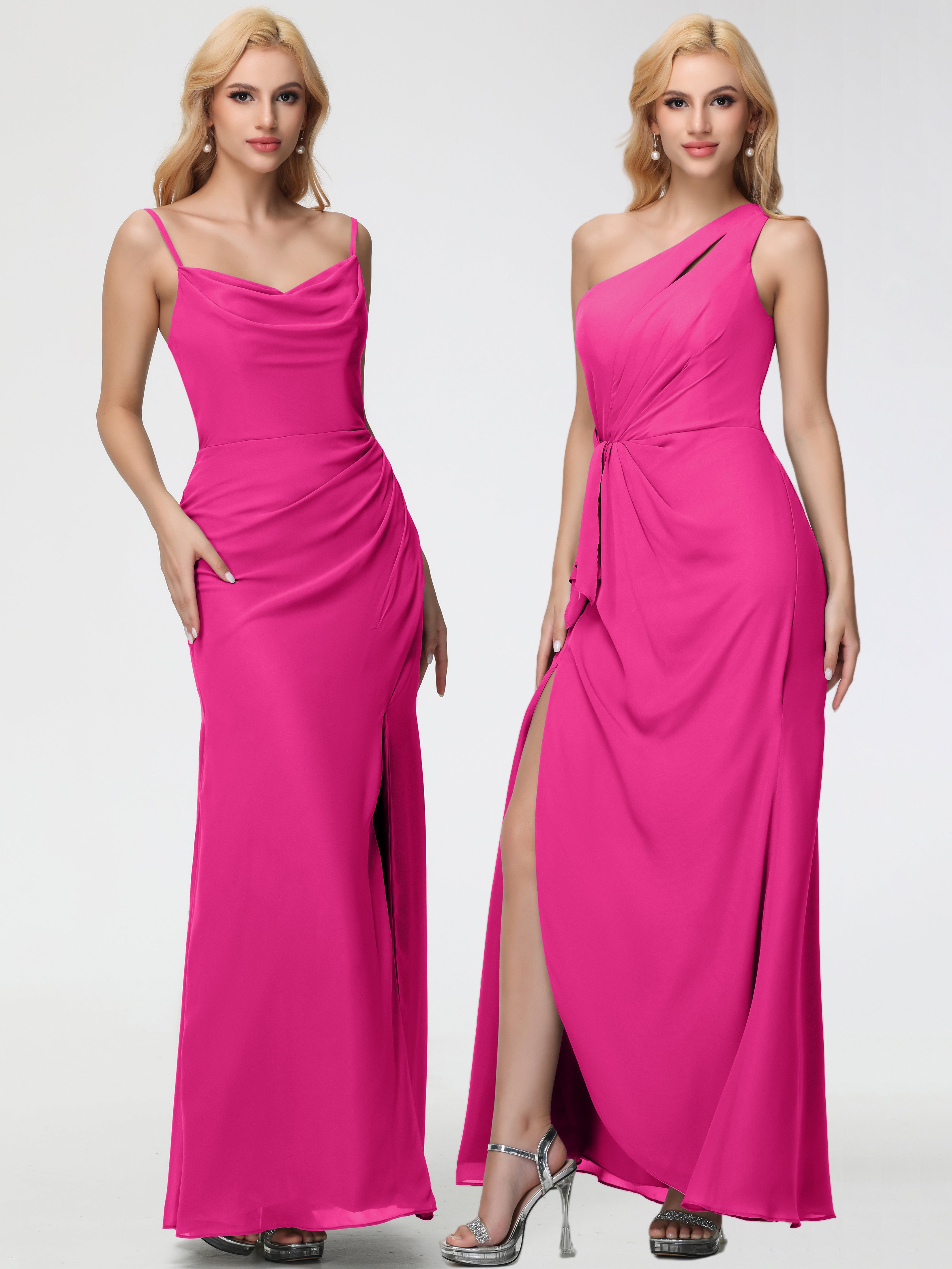 Robe Demoiselle D Honneur Fuchsia Col bénitier Fendue Fourreau/Colonne Mousseline Robe Demoiselle d'Honneur