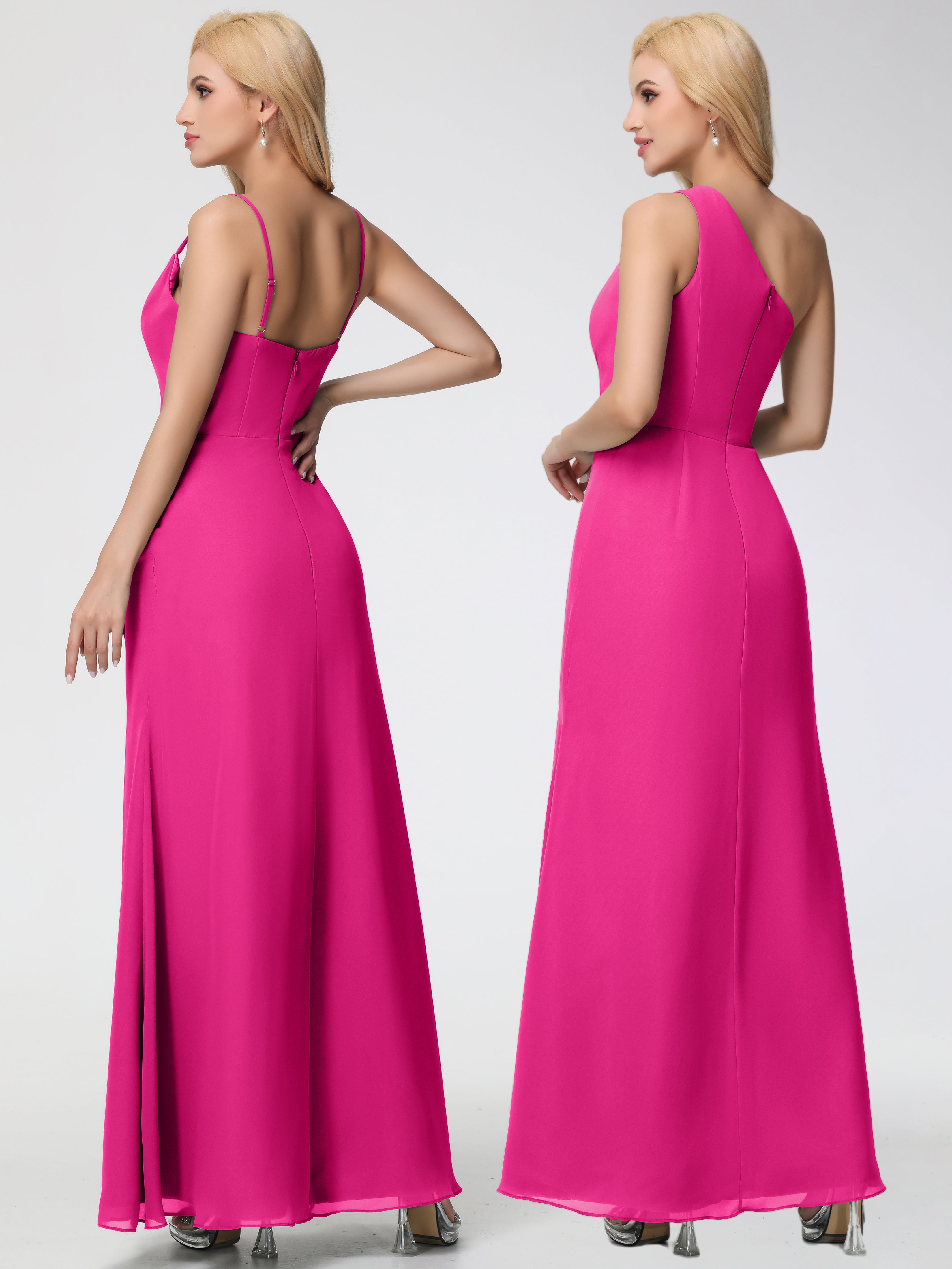 Robe Demoiselle D Honneur Fuchsia Col bénitier Fendue Fourreau/Colonne Mousseline Robe Demoiselle d'Honneur