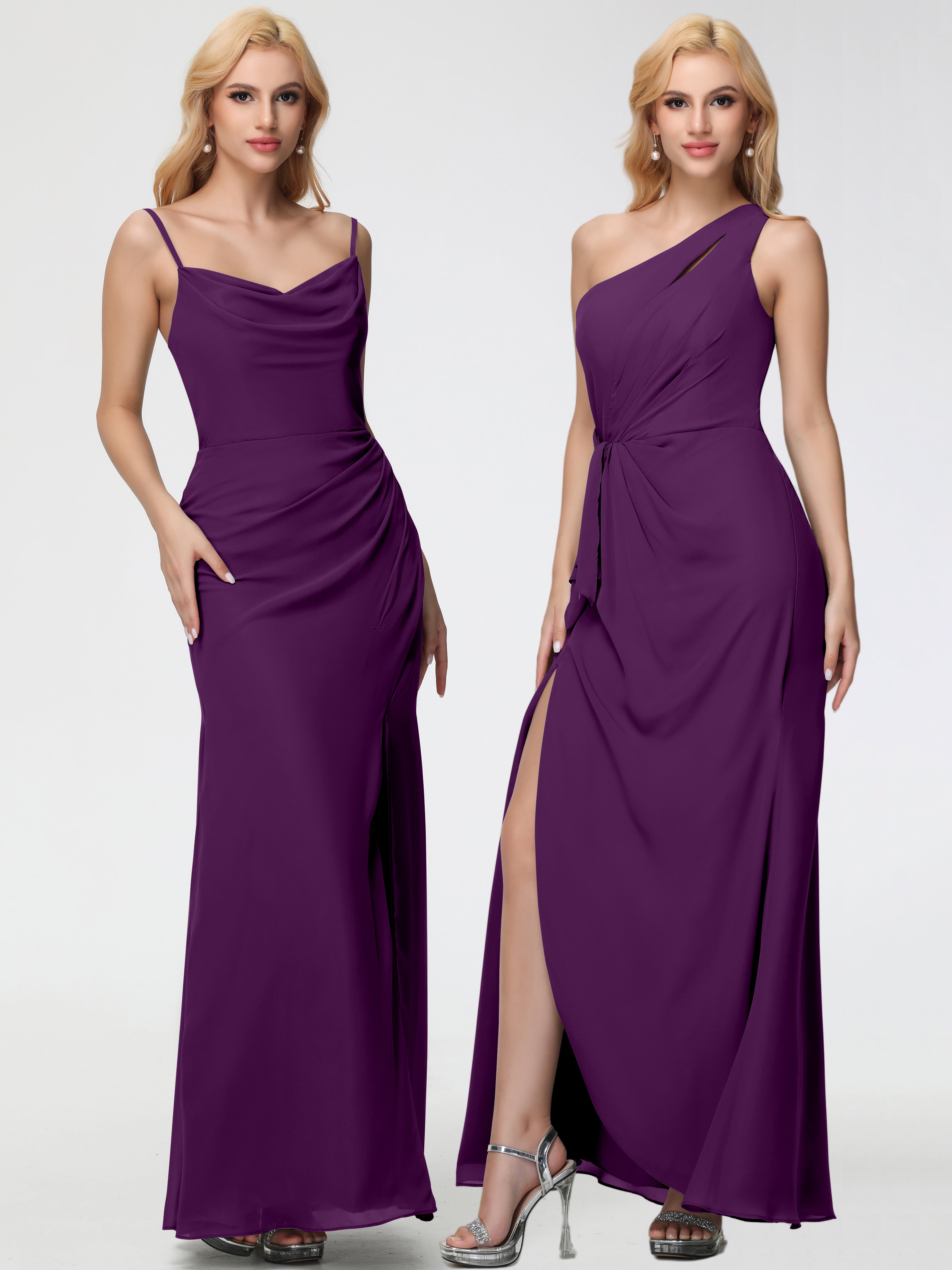 Robes De Demoiselle D'honneur en Raisin Col bénitier Fendue Fourreau/Colonne Mousseline Robe Demoiselle d'Honneur