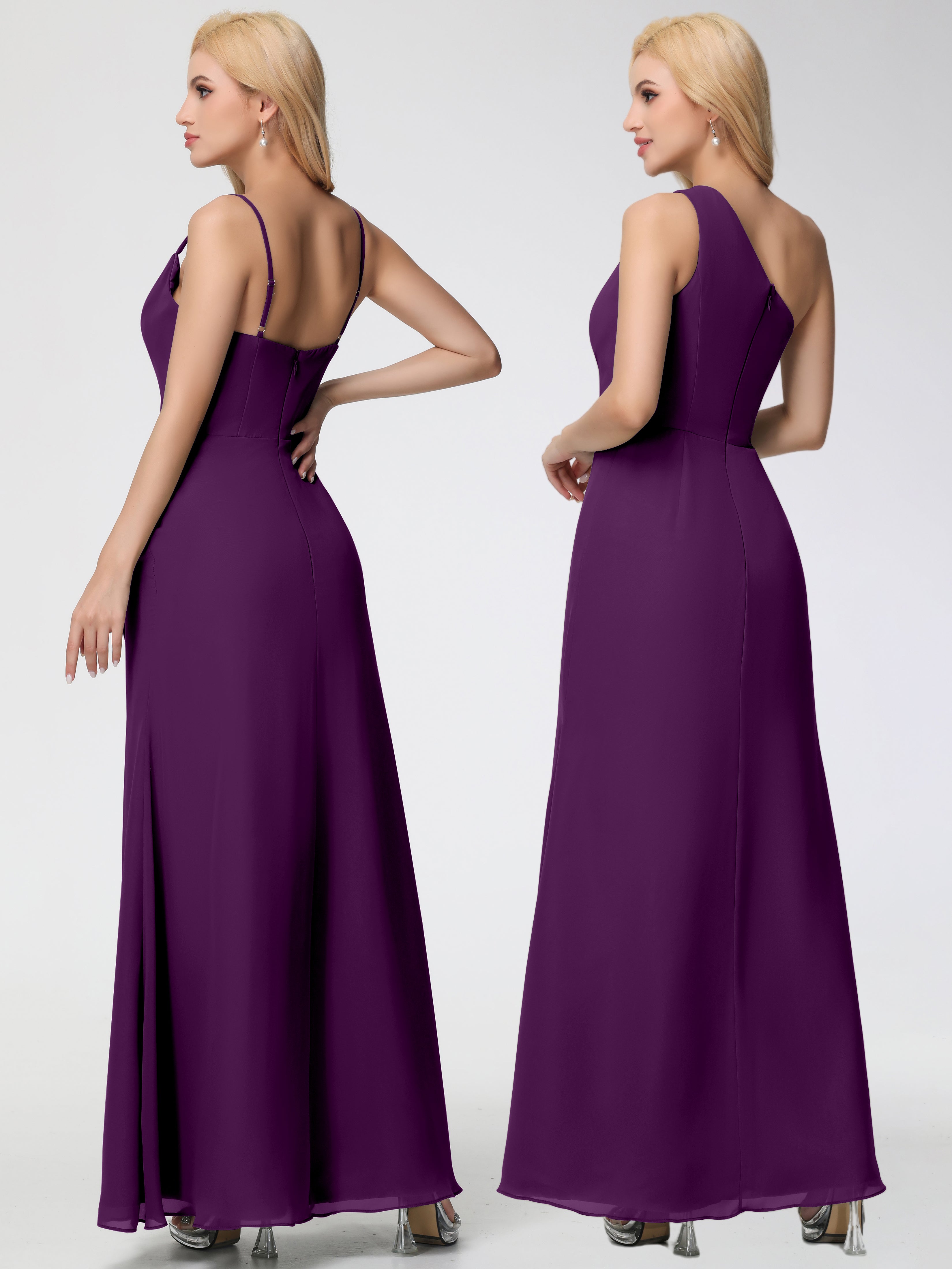 Robes De Demoiselle D'honneur en Raisin Col bénitier Fendue Fourreau/Colonne Mousseline Robe Demoiselle d'Honneur