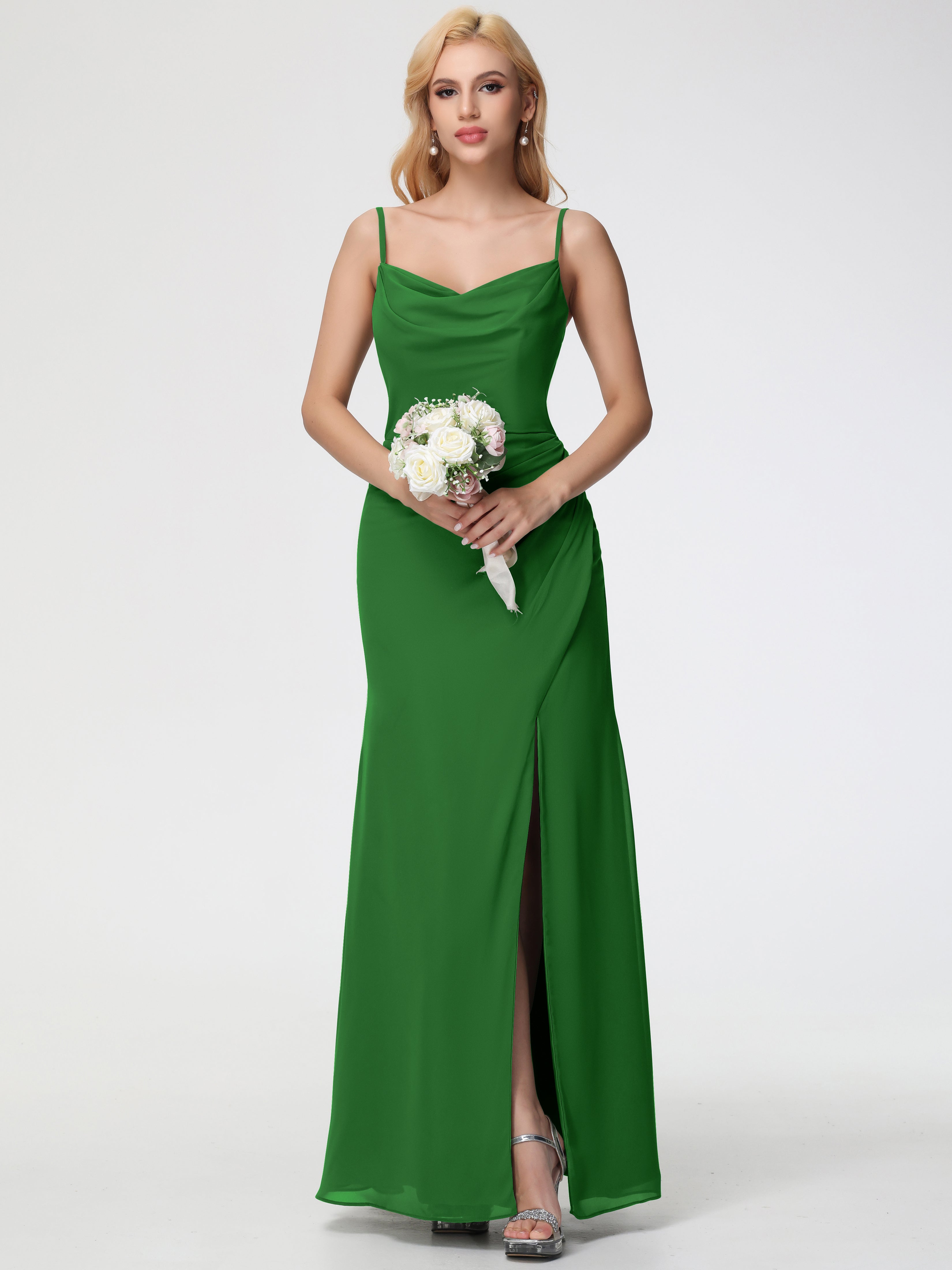 Robe Demoiselle D Honneur Vert Col bénitier Fendue Fourreau/Colonne Mousseline Robe Demoiselle d'Honneur