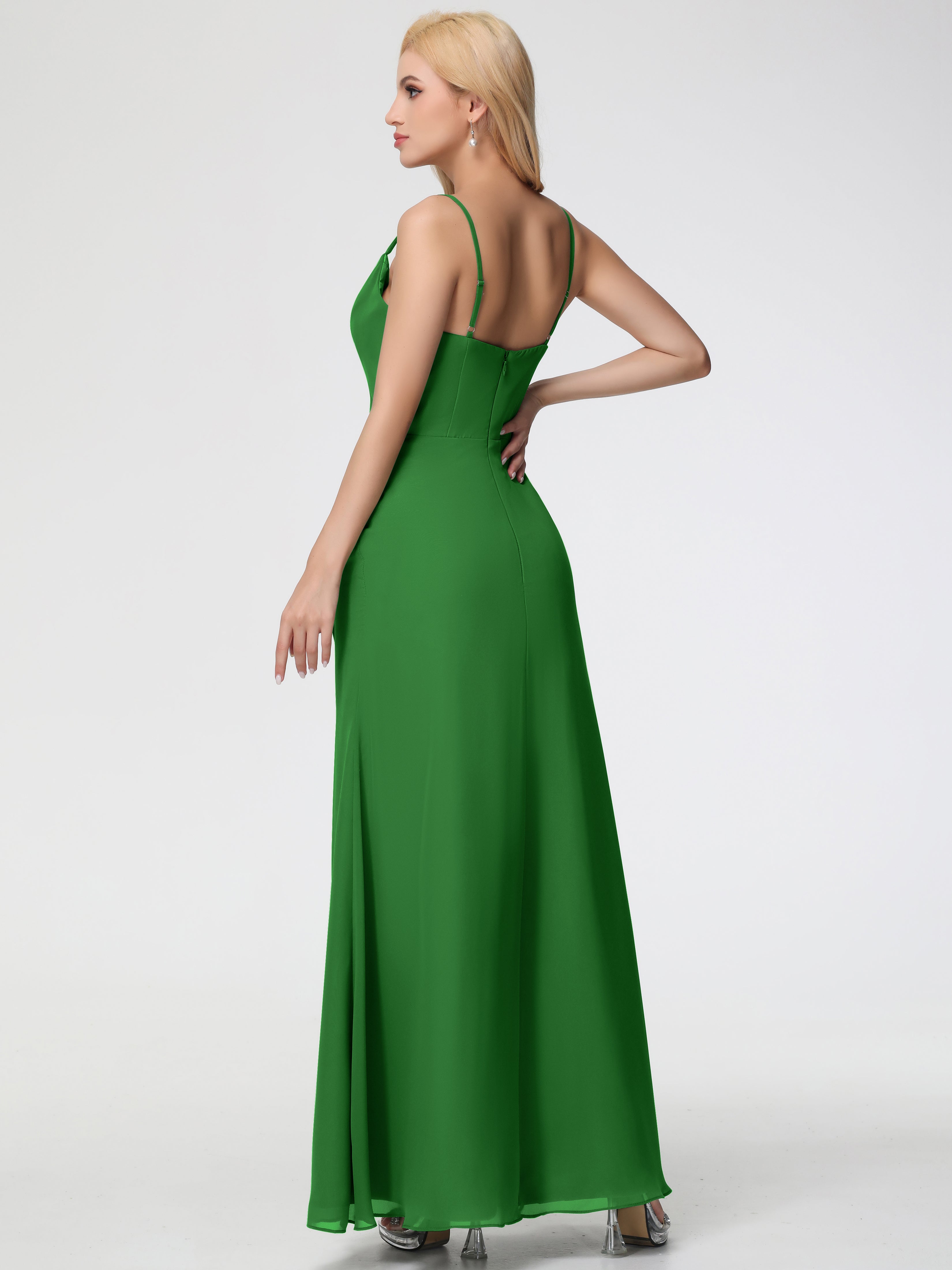 Robe Demoiselle D Honneur Vert Col bénitier Fendue Fourreau/Colonne Mousseline Robe Demoiselle d'Honneur