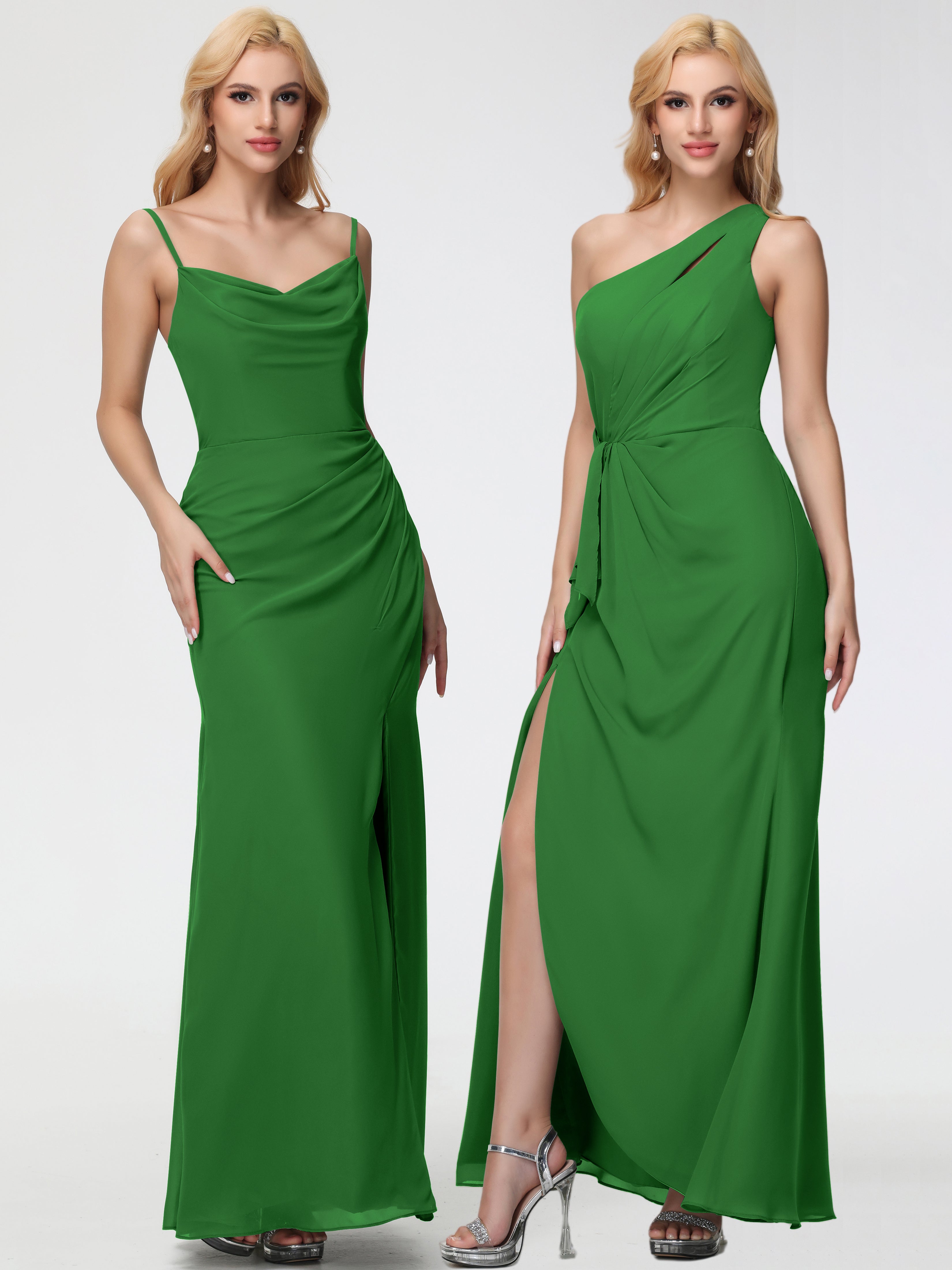 Robe Demoiselle D Honneur Vert Col bénitier Fendue Fourreau/Colonne Mousseline Robe Demoiselle d'Honneur