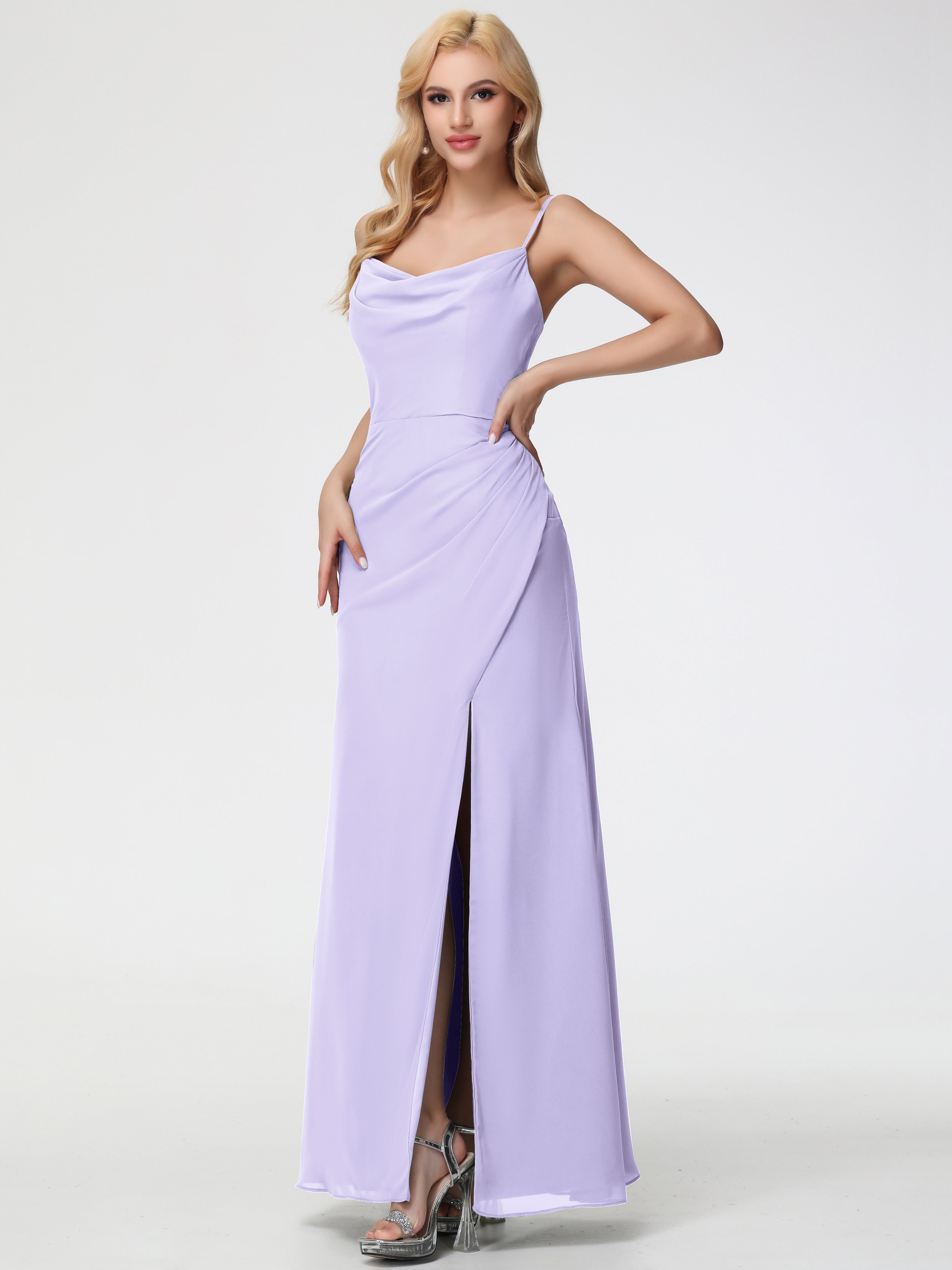 Robe Demoiselle D Honneur Lilas Col bénitier Fendue Fourreau/Colonne Mousseline Robe Demoiselle d'Honneur