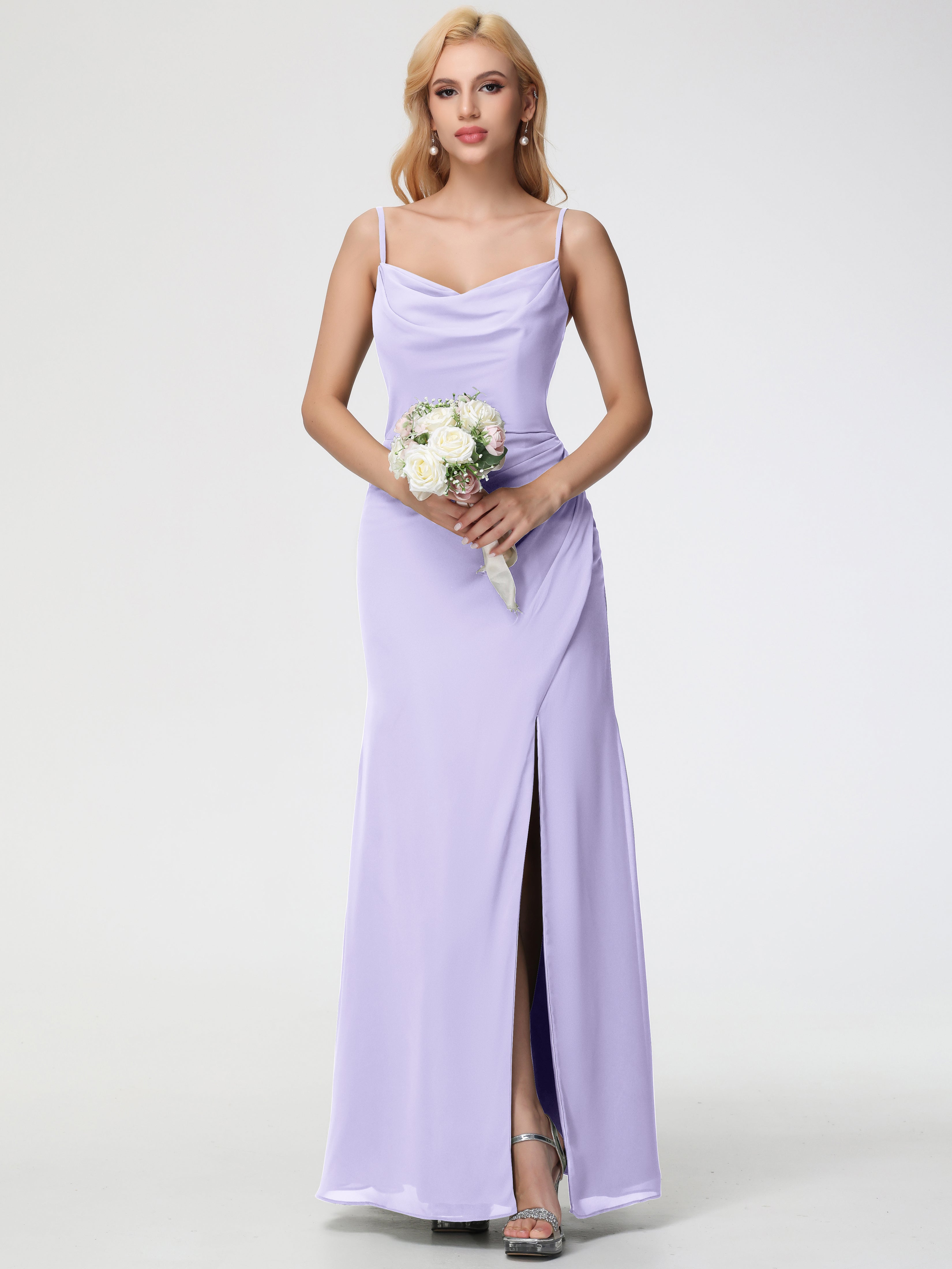 Robe Demoiselle D Honneur Lilas Col bénitier Fendue Fourreau/Colonne Mousseline Robe Demoiselle d'Honneur