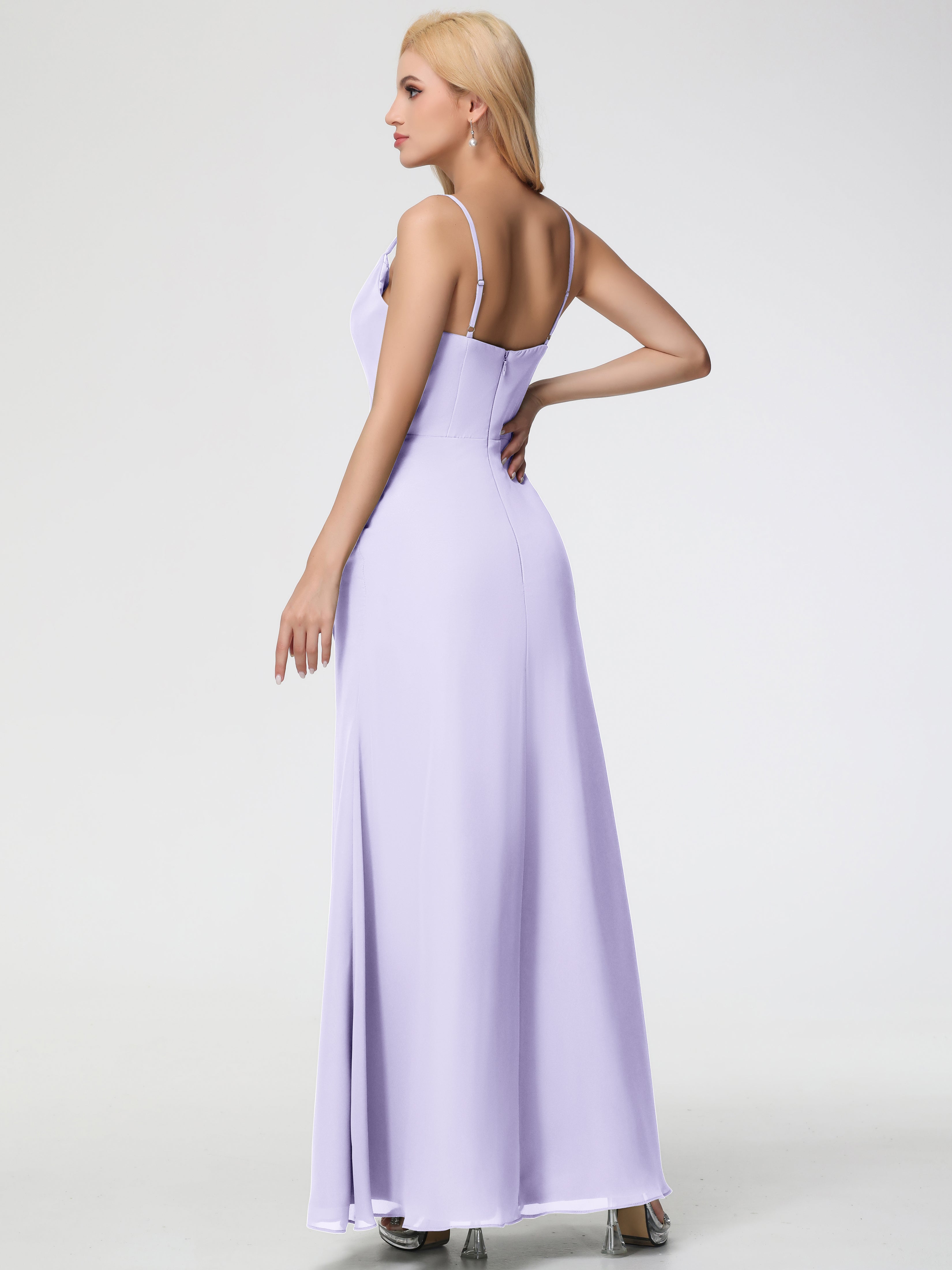 Robe Demoiselle D Honneur Lilas Col bénitier Fendue Fourreau/Colonne Mousseline Robe Demoiselle d'Honneur
