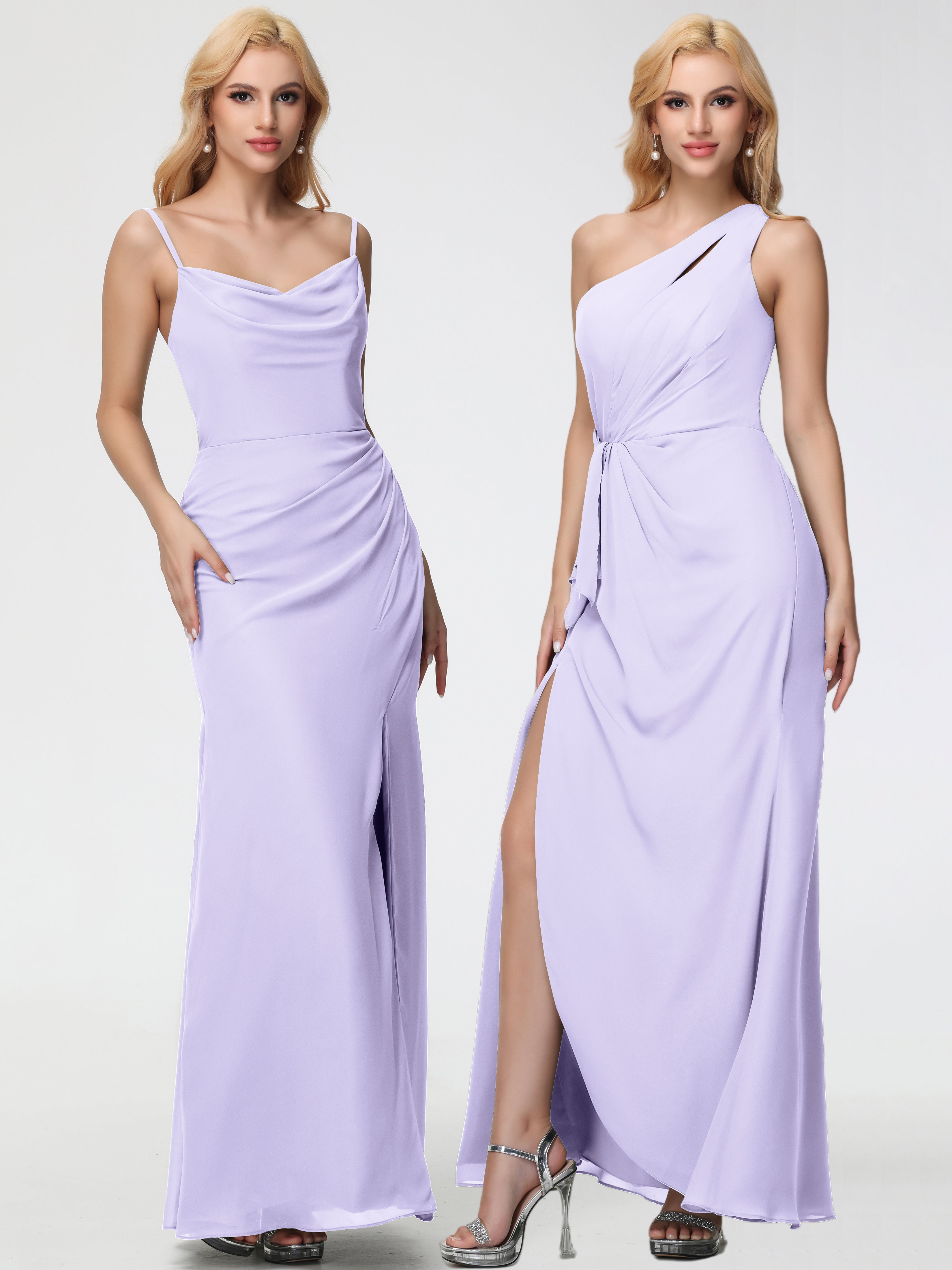 Robe Demoiselle D Honneur Lilas Col bénitier Fendue Fourreau/Colonne Mousseline Robe Demoiselle d'Honneur