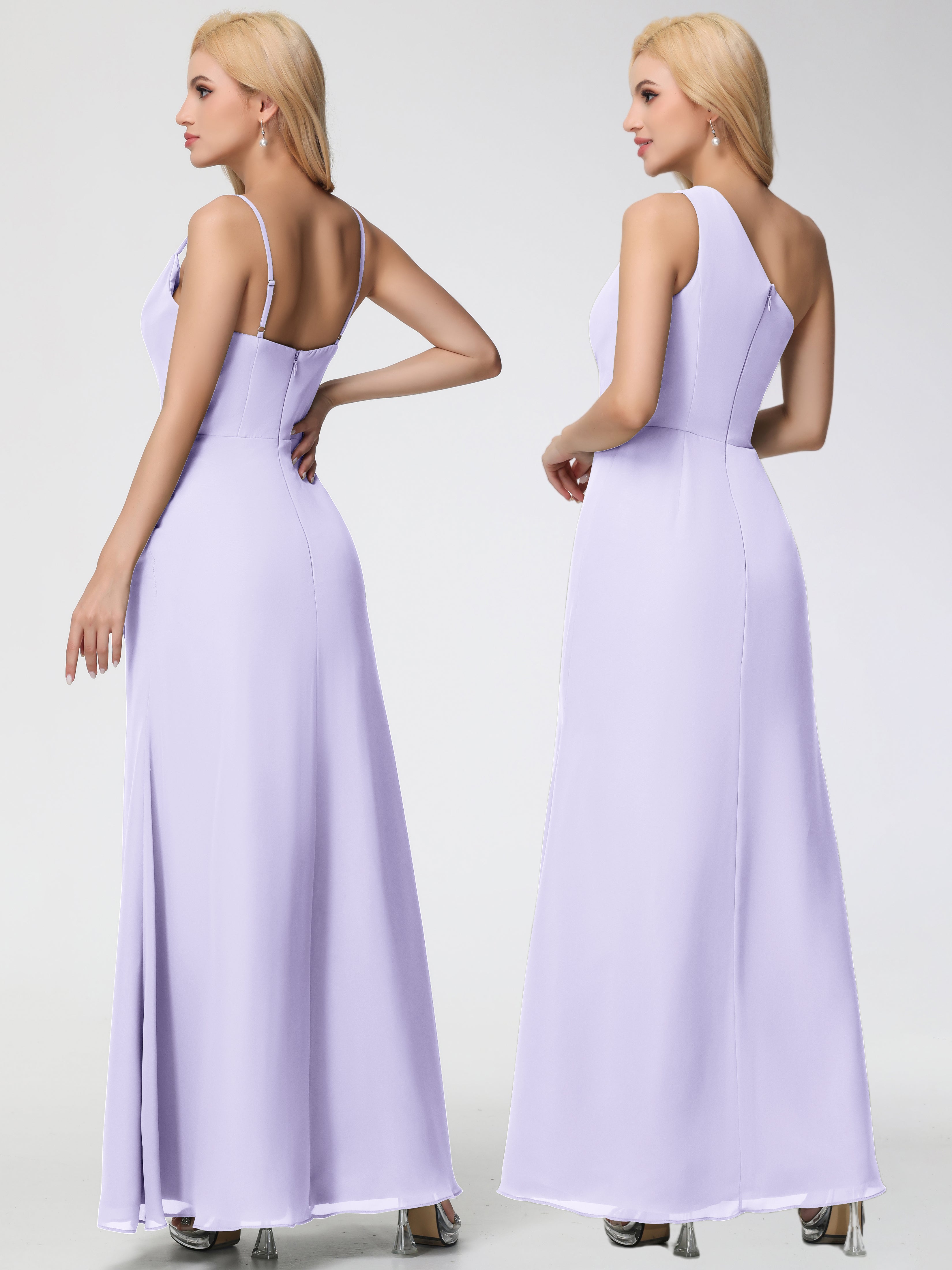 Robe Demoiselle D Honneur Lilas Col bénitier Fendue Fourreau/Colonne Mousseline Robe Demoiselle d'Honneur