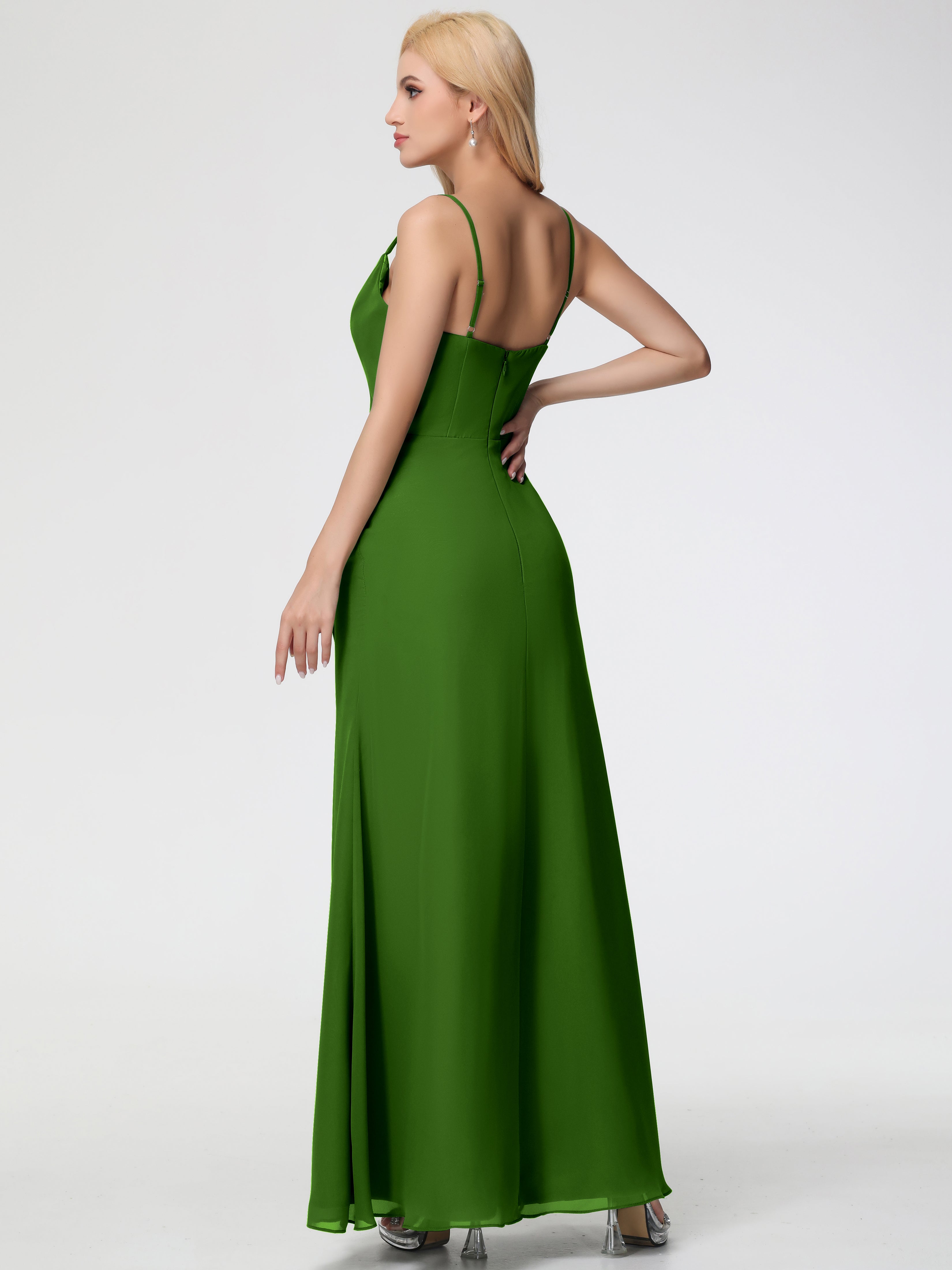 Robes De Demoiselle D'honneur Vert Mousse Col bénitier Fendue Fourreau/Colonne Mousseline Robe Demoiselle d'Honneur