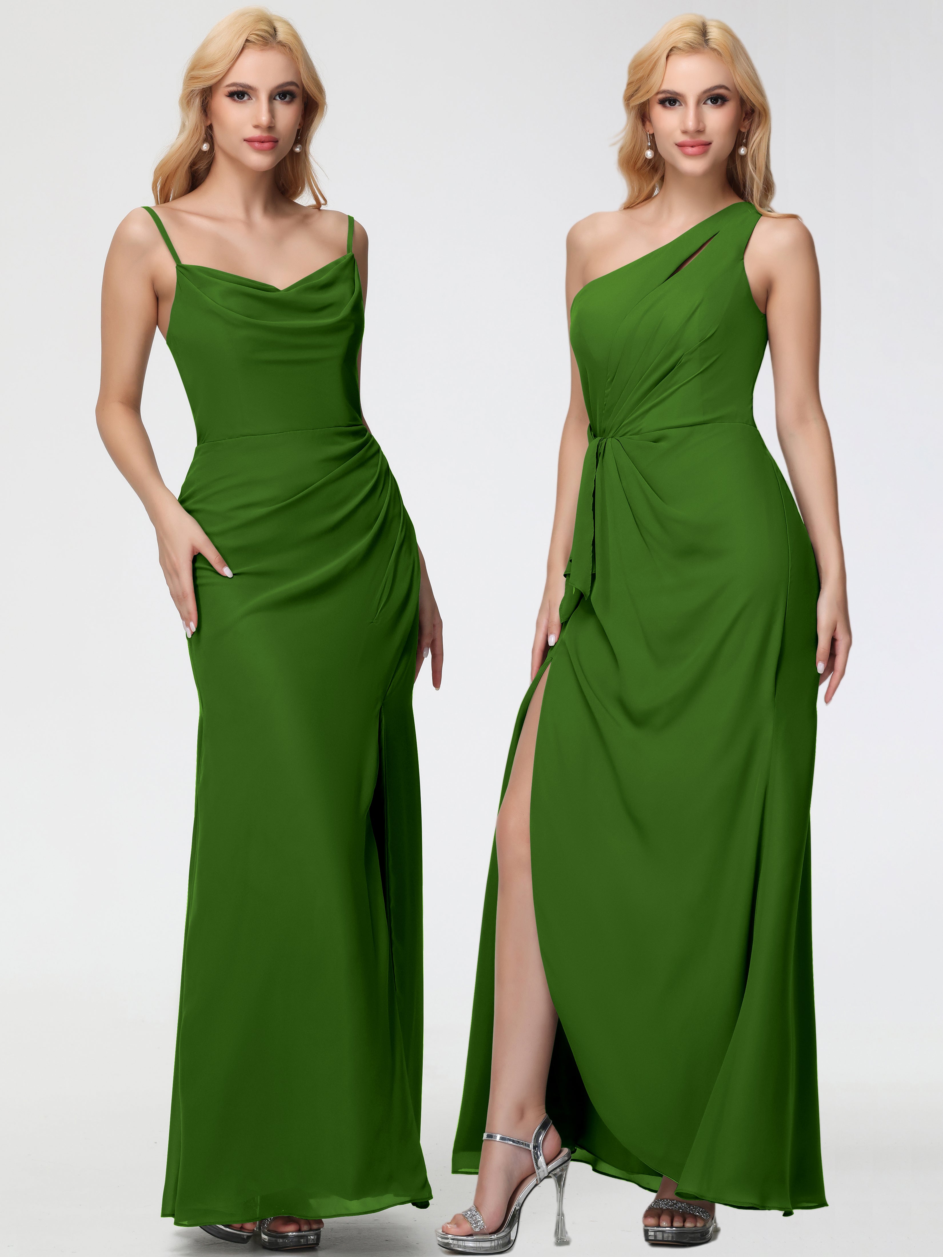 Robes De Demoiselle D'honneur Vert Mousse Col bénitier Fendue Fourreau/Colonne Mousseline Robe Demoiselle d'Honneur