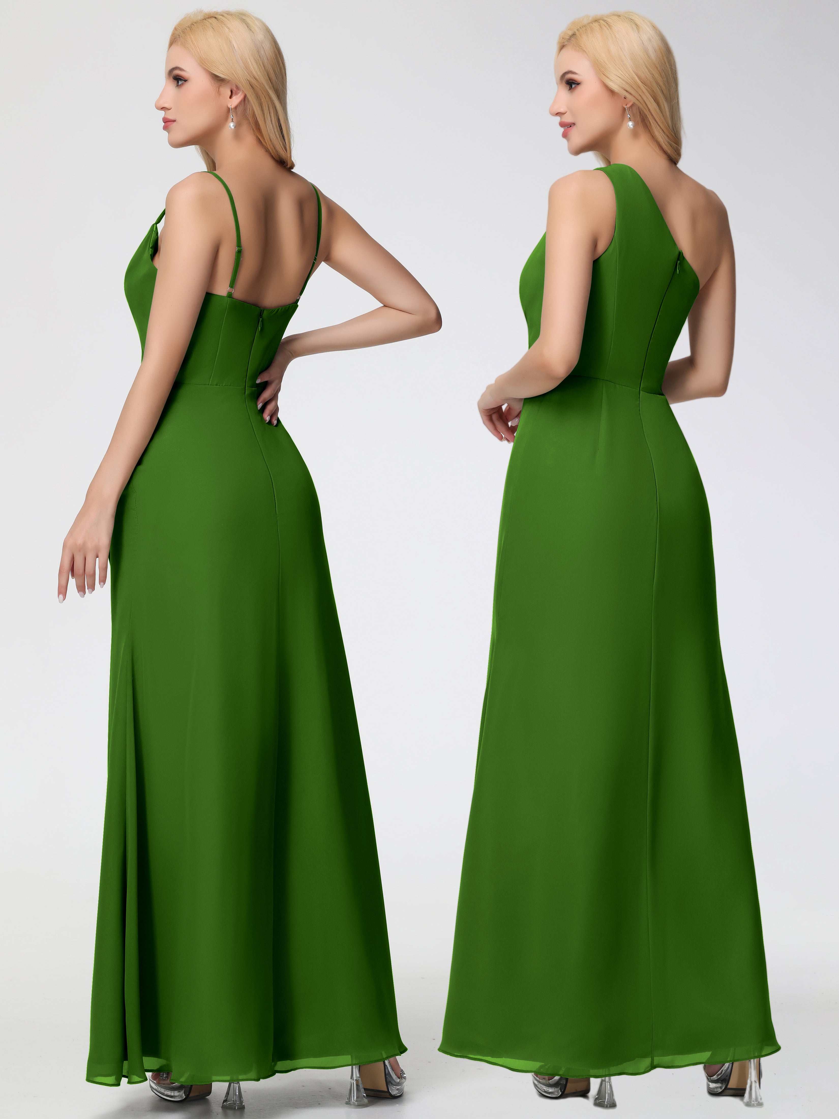 Robes De Demoiselle D'honneur Vert Mousse Col bénitier Fendue Fourreau/Colonne Mousseline Robe Demoiselle d'Honneur