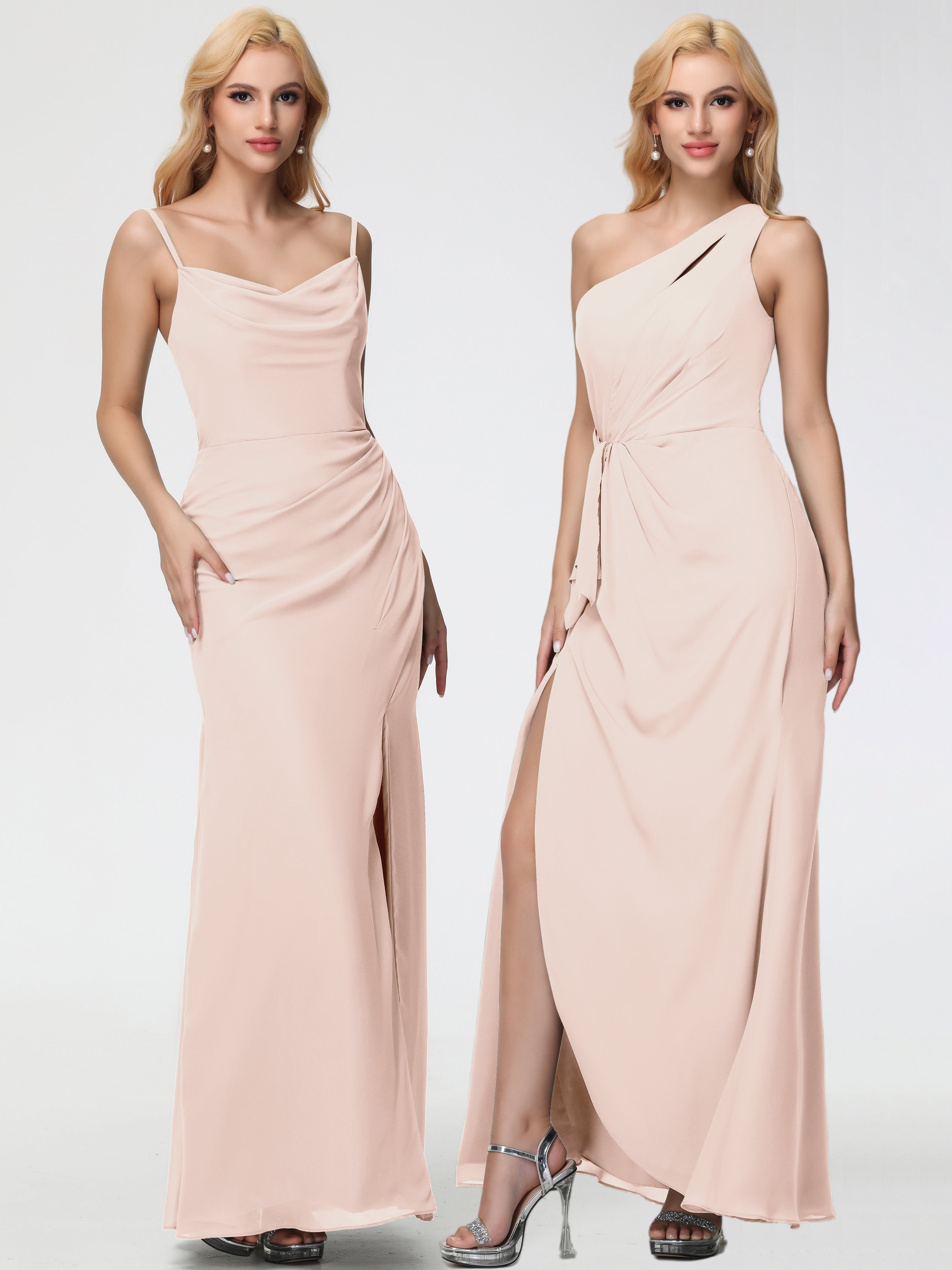 Robe Demoiselle D Honneur Rose Perle Col bénitier Fendue Fourreau/Colonne Mousseline Robe Demoiselle d'Honneur
