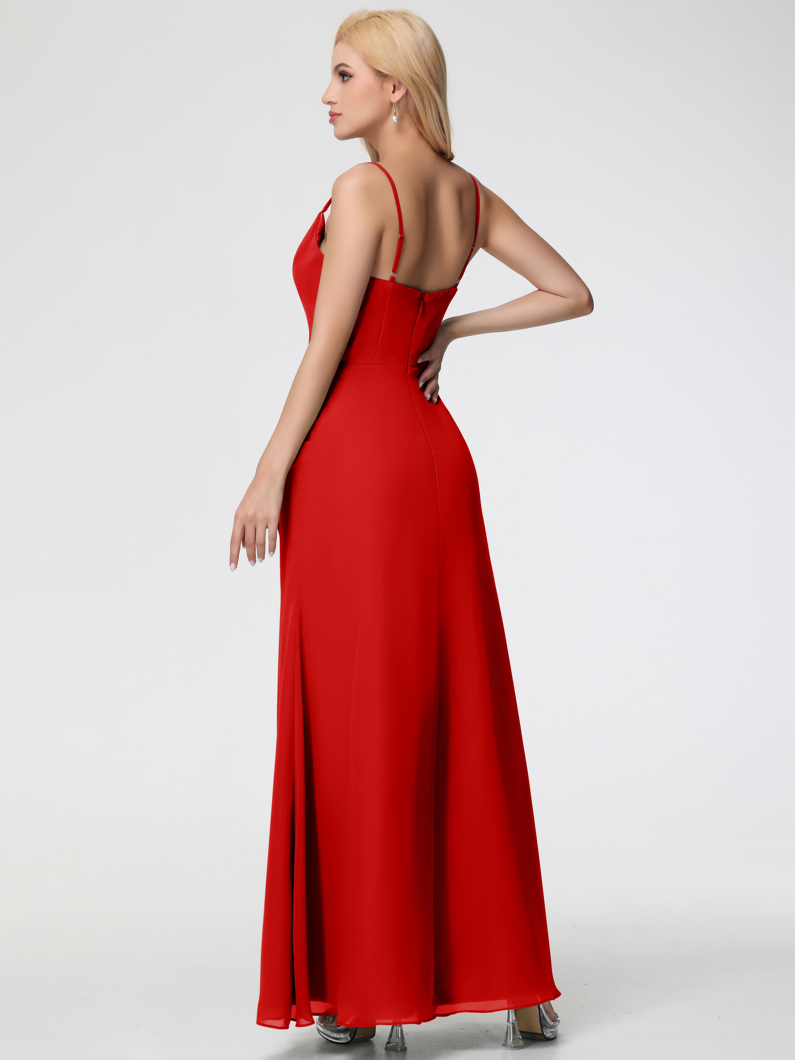 Robe Demoiselle D Honneur Rouge Col bénitier Fendue Fourreau/Colonne Mousseline Robe Demoiselle d'Honneur