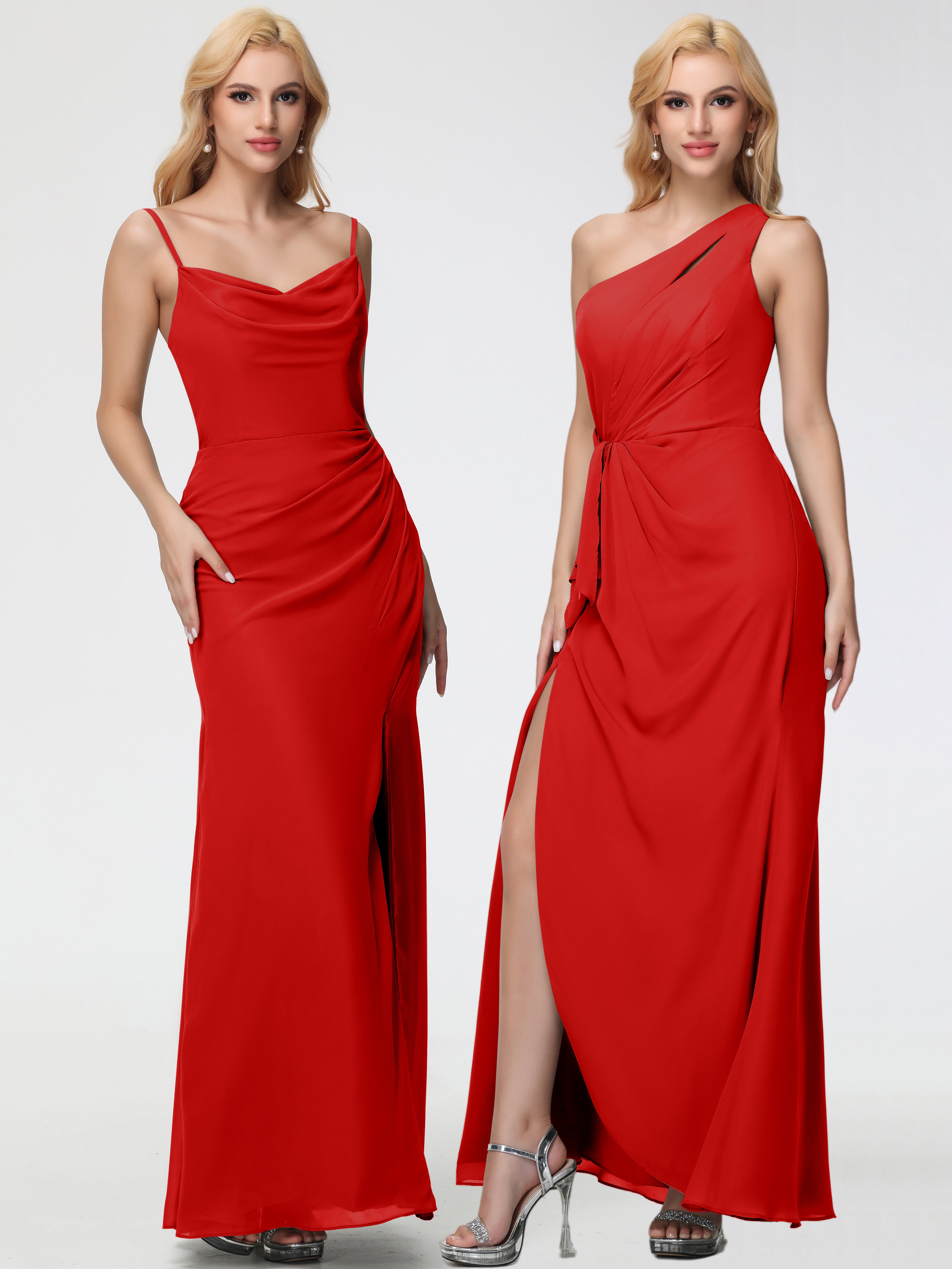 Robe Demoiselle D Honneur Rouge Col bénitier Fendue Fourreau/Colonne Mousseline Robe Demoiselle d'Honneur