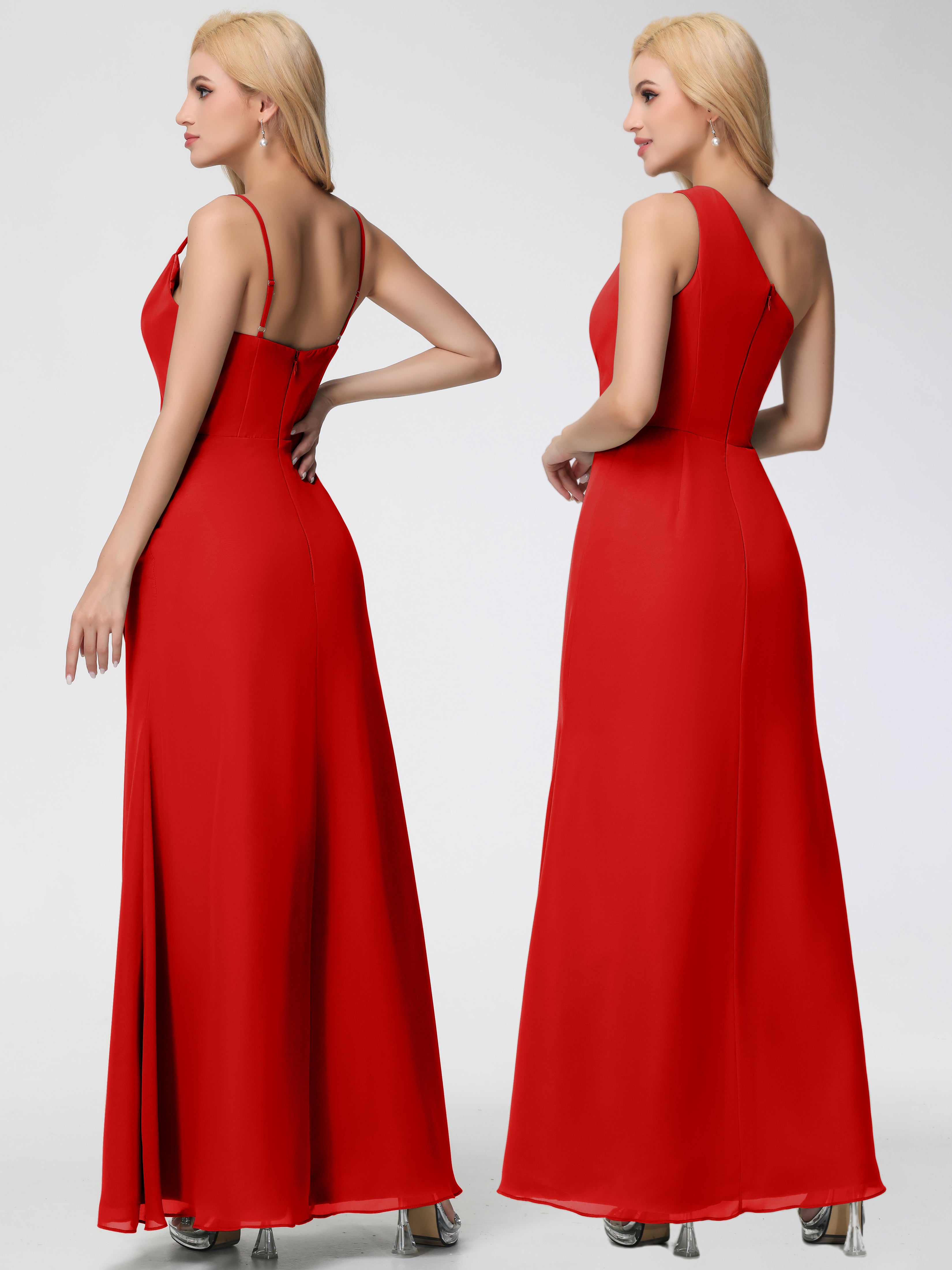 Robe Demoiselle D Honneur Rouge Col bénitier Fendue Fourreau/Colonne Mousseline Robe Demoiselle d'Honneur