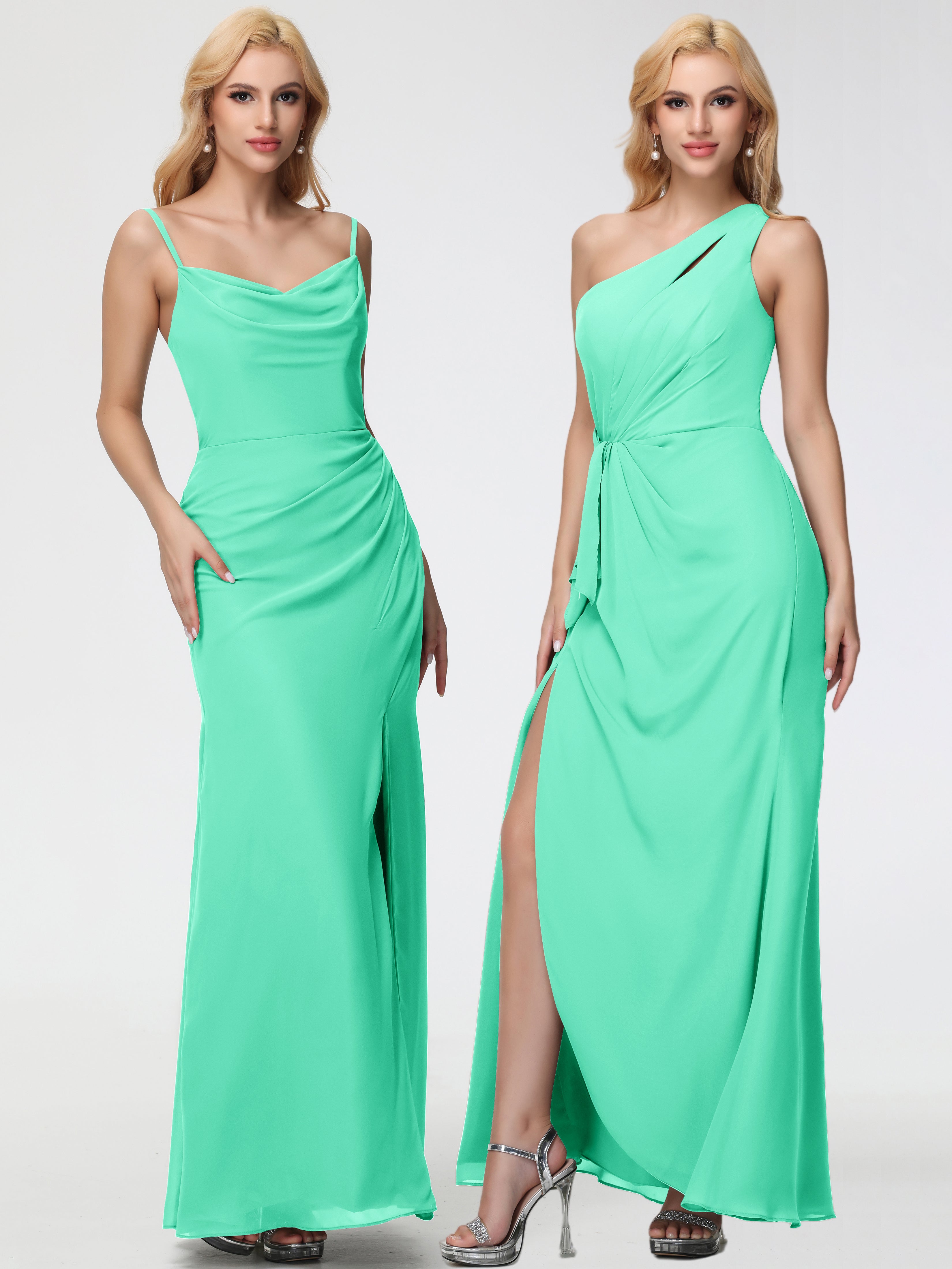 Robe Demoiselle D Honneur Bleu Turquoise Col bénitier Fendue Fourreau/Colonne Mousseline Robe Demoiselle d'Honneur
