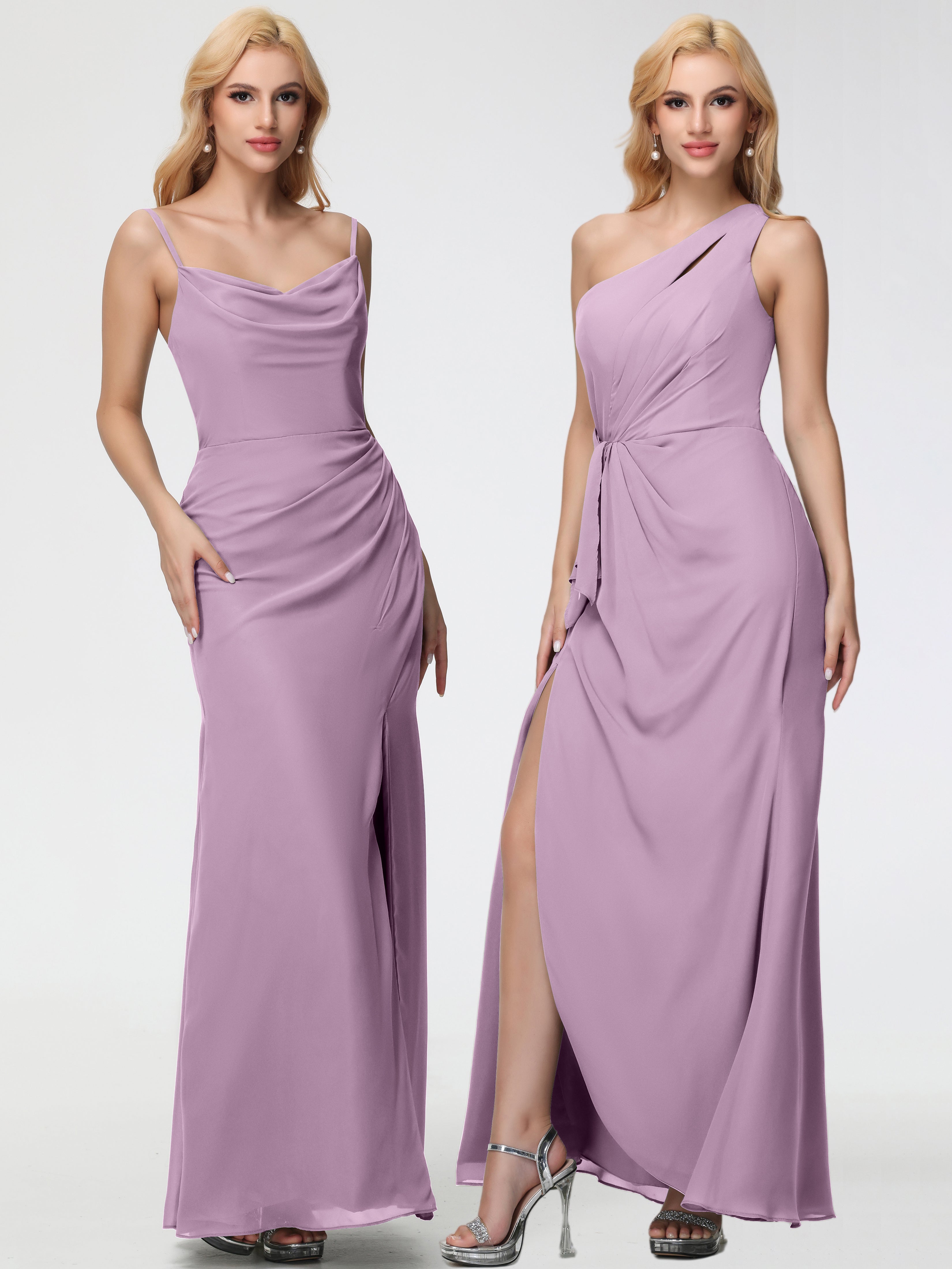 Robes De Demoiselle D'honneur Glycine Col bénitier Fendue Fourreau/Colonne Mousseline Robe Demoiselle d'Honneur