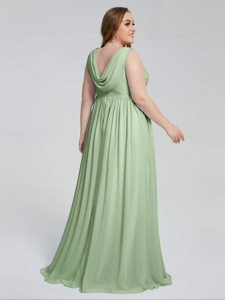 Robes De Demoiselle D'Honneur Couleur Sauge Poussiéreuse Bretelles Col V Mousseline Robes Demoiselle D'Honneur Grande Taille