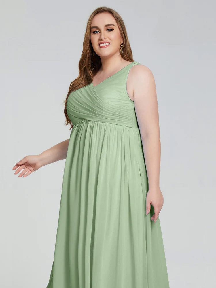 Robes De Demoiselle D'Honneur Couleur Sauge Poussiéreuse Bretelles Col V Mousseline Robes Demoiselle D'Honneur Grande Taille