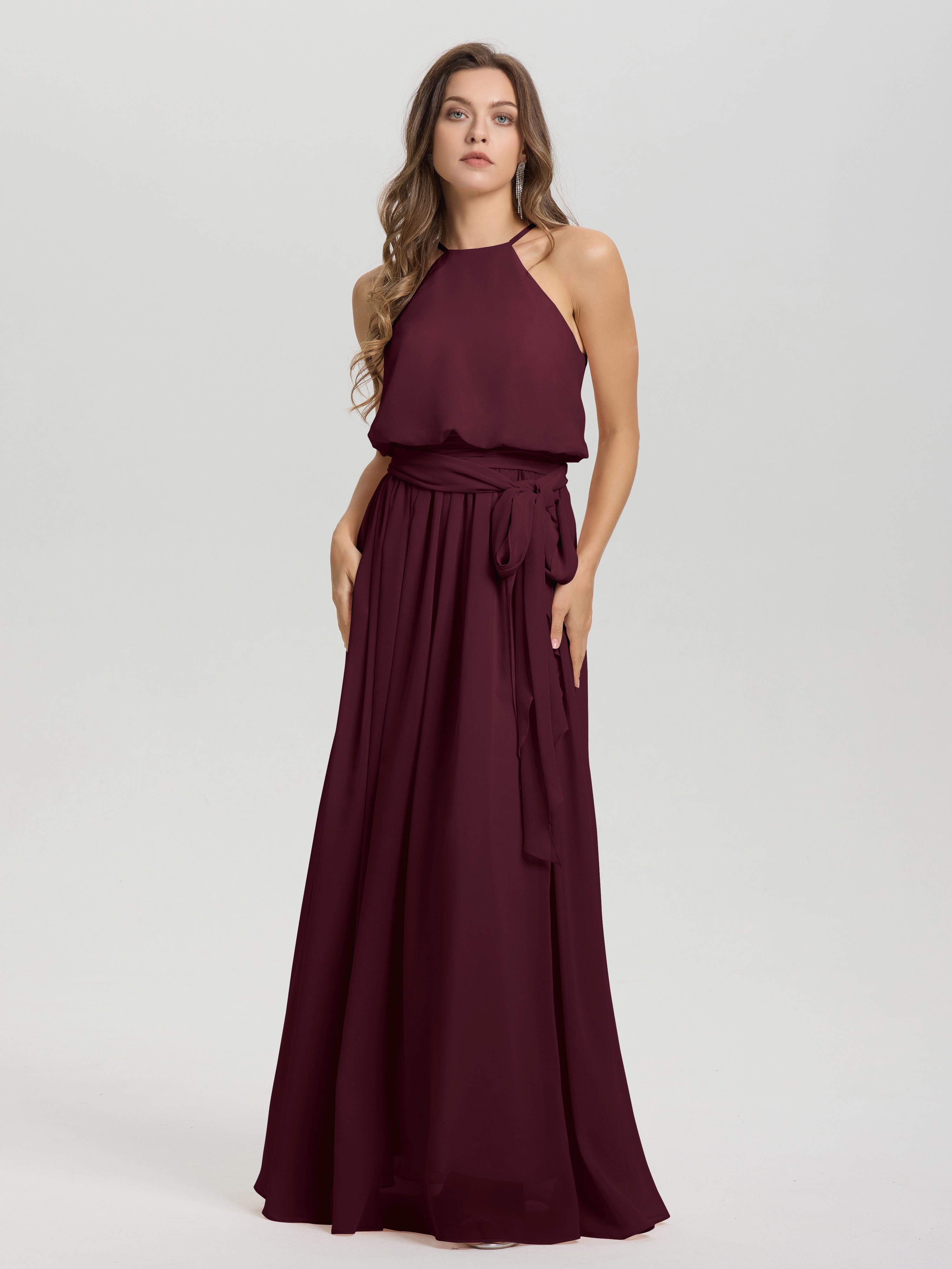 Robes De Demoiselle D'Honneur Cabernet Licou Trapèze Mousseline Robe Demoiselle D'Honneur
