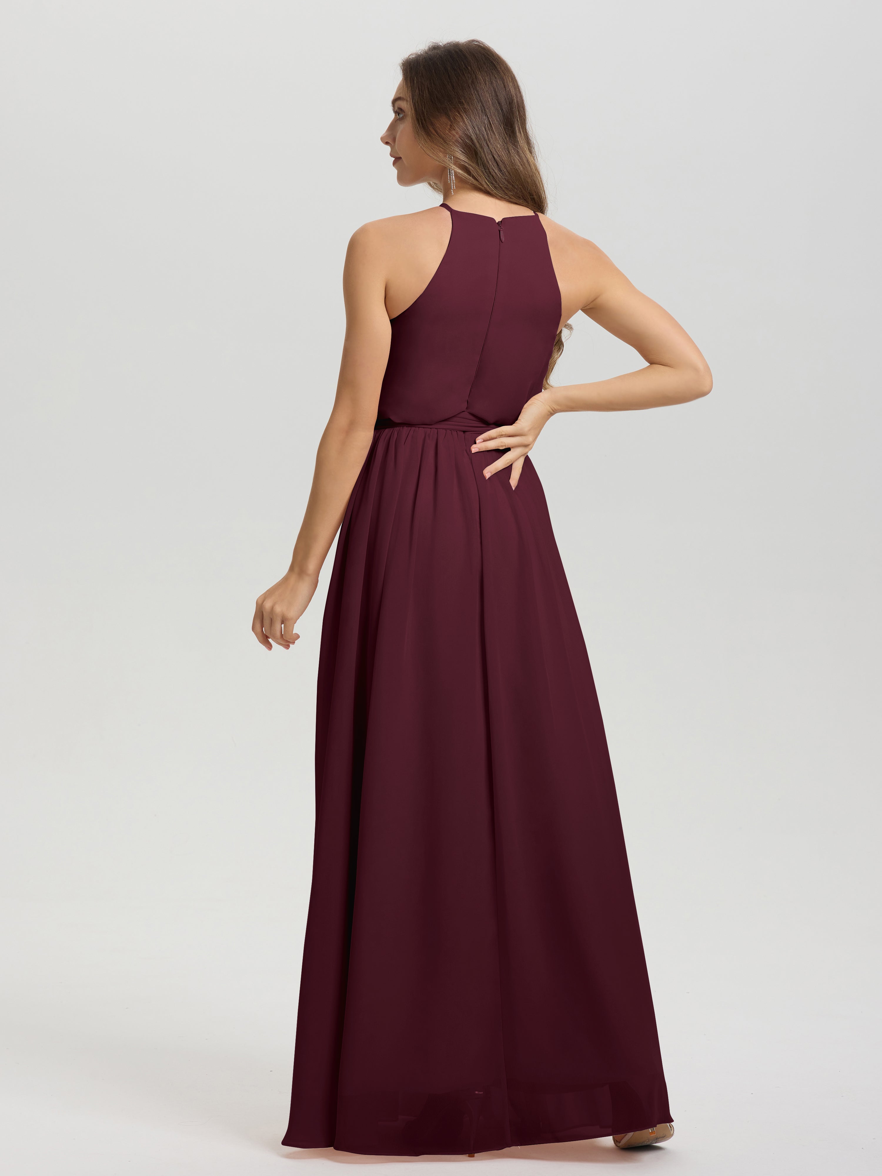 Robes De Demoiselle D'Honneur Cabernet Licou Trapèze Mousseline Robe Demoiselle D'Honneur