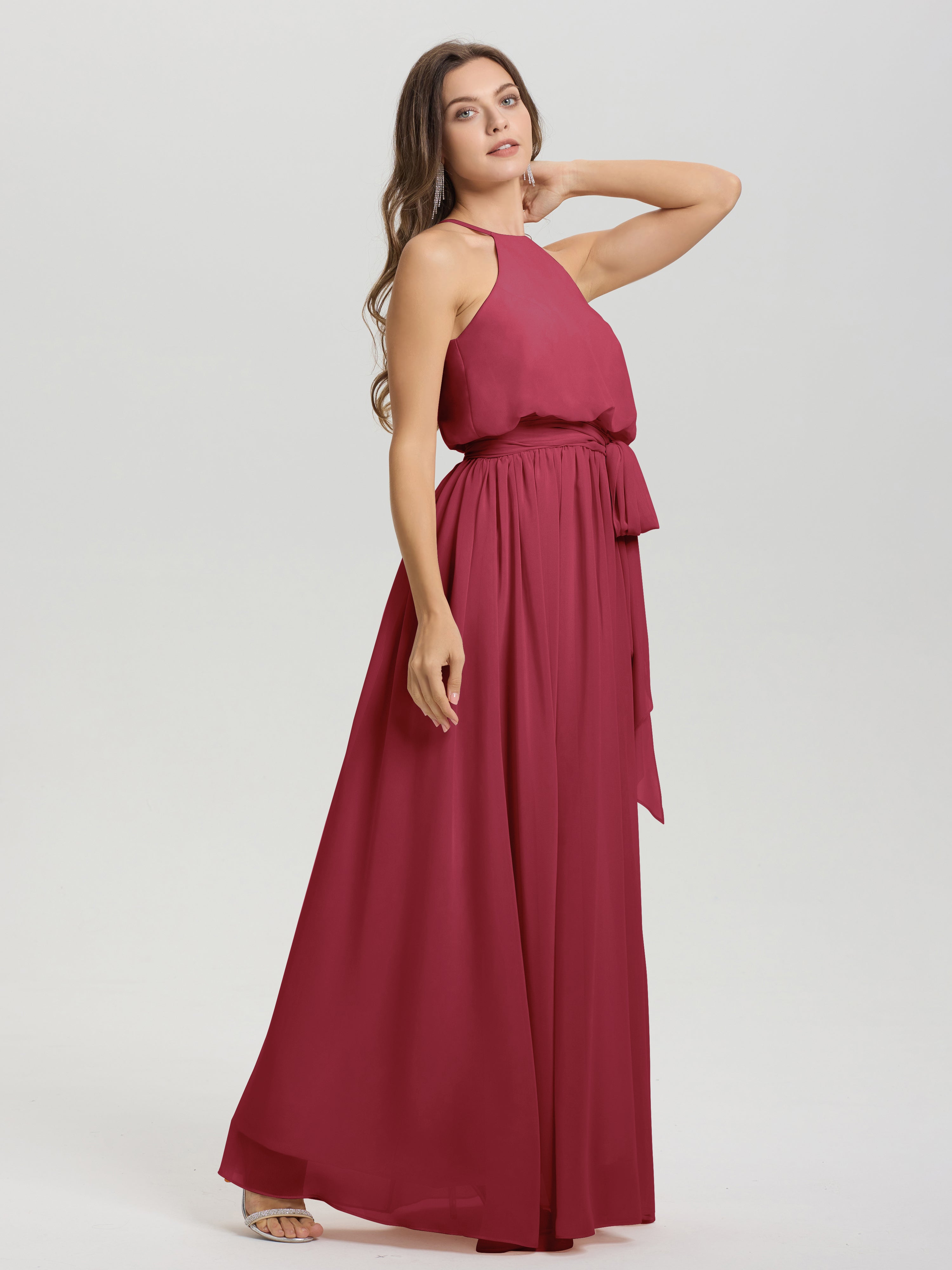 Couleur Rose Cannelle Licou Trapèze Mousseline Robe Demoiselle D'Honneur