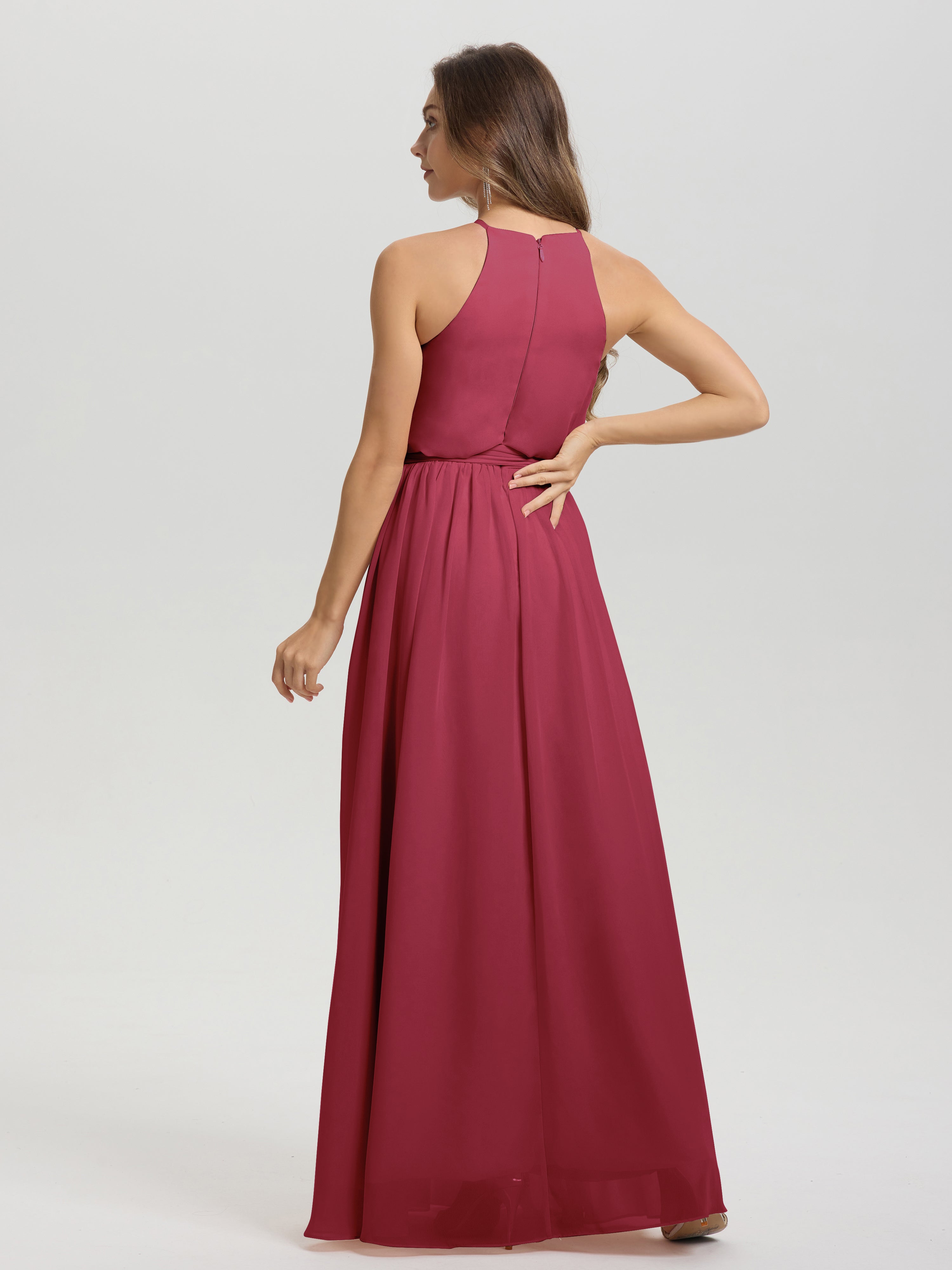 Couleur Rose Cannelle Licou Trapèze Mousseline Robe Demoiselle D'Honneur