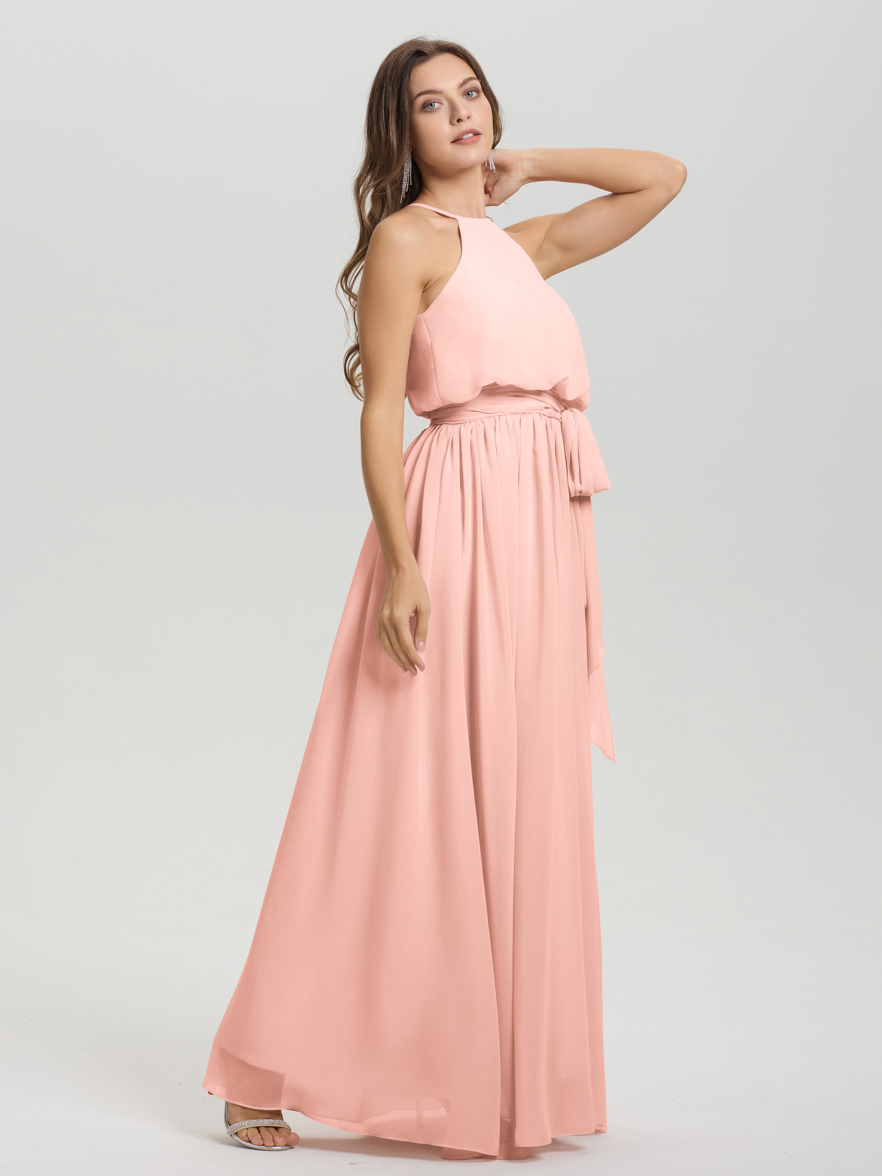 Robe Demoiselle D Honneur Corail Licou Trapèze Mousseline Robe Demoiselle D'Honneur