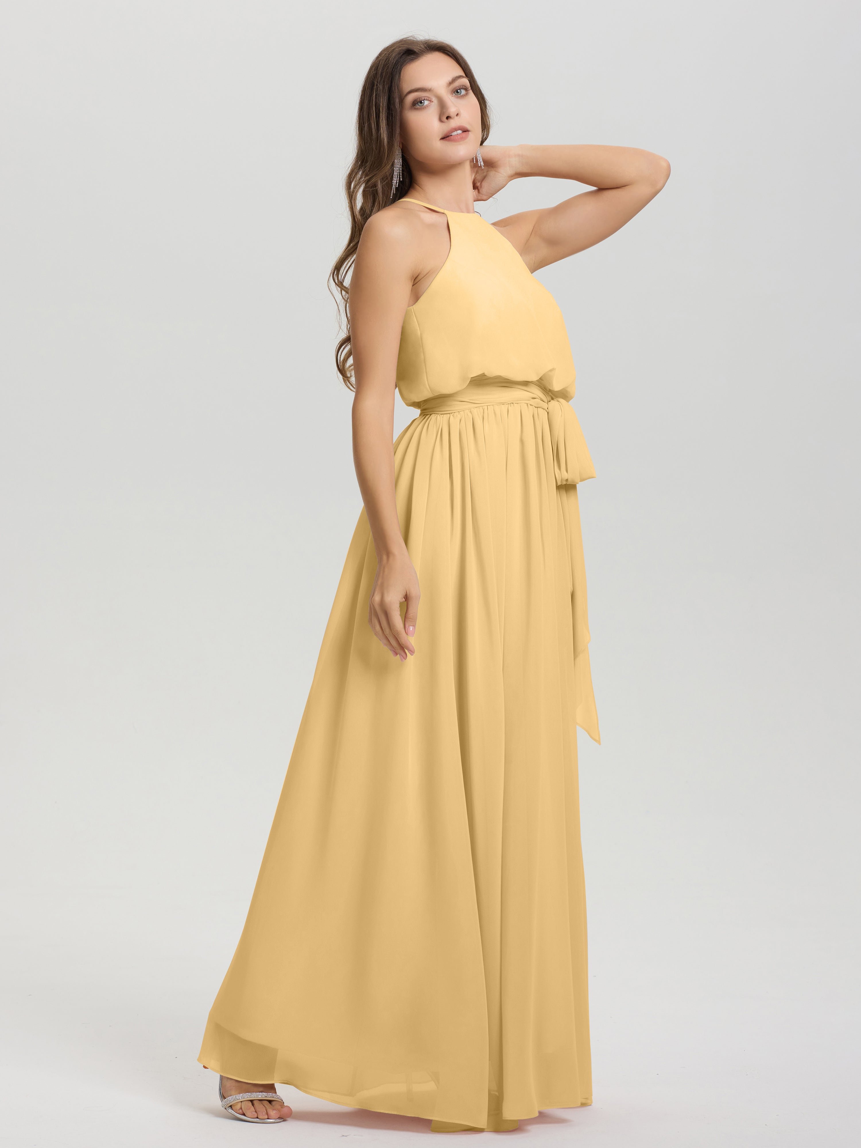 Robe De Demoiselle D Honneur Doree Licou Trapèze Mousseline Robe Demoiselle D'Honneur