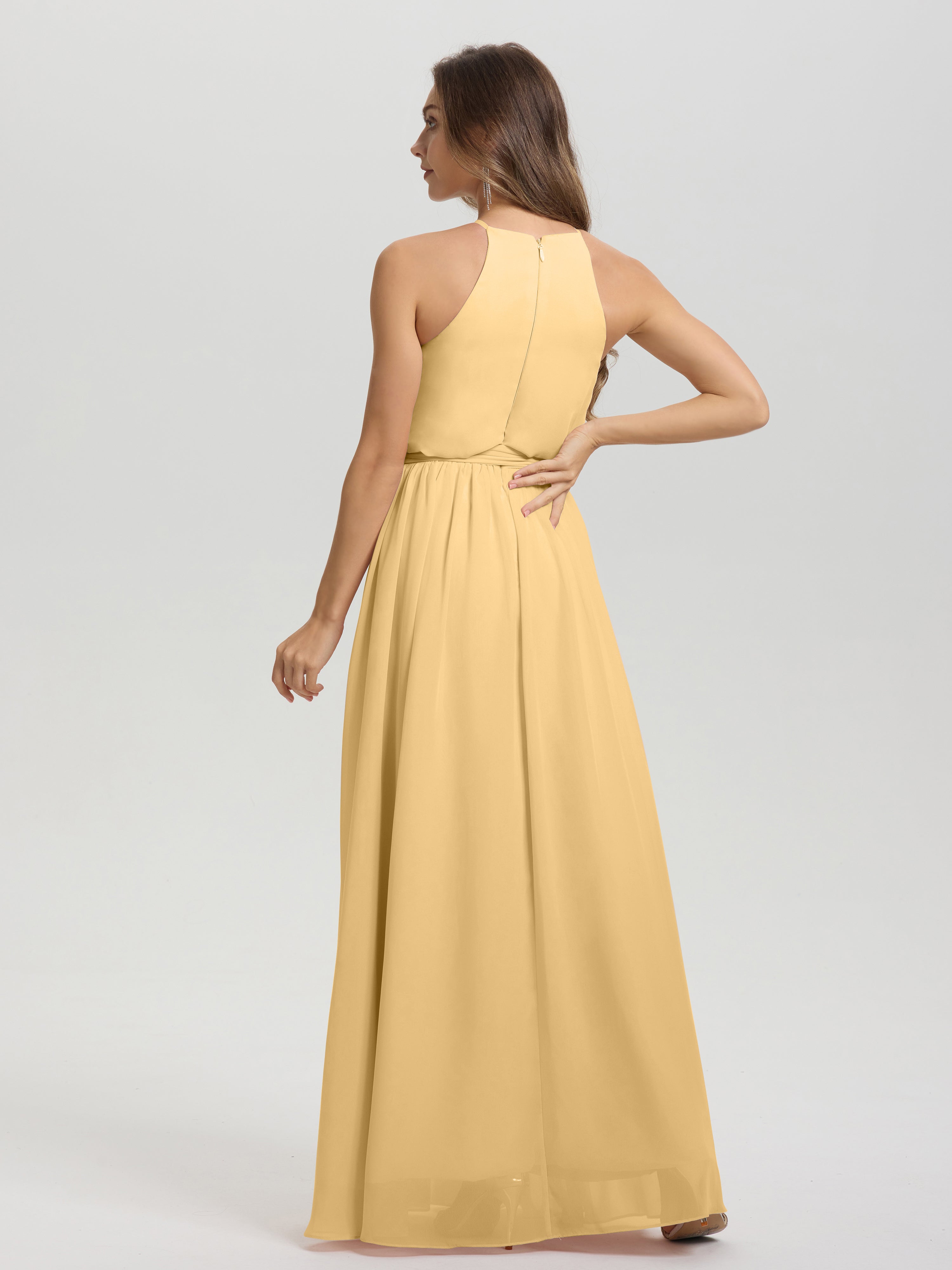 Robe De Demoiselle D Honneur Doree Licou Trapèze Mousseline Robe Demoiselle D'Honneur