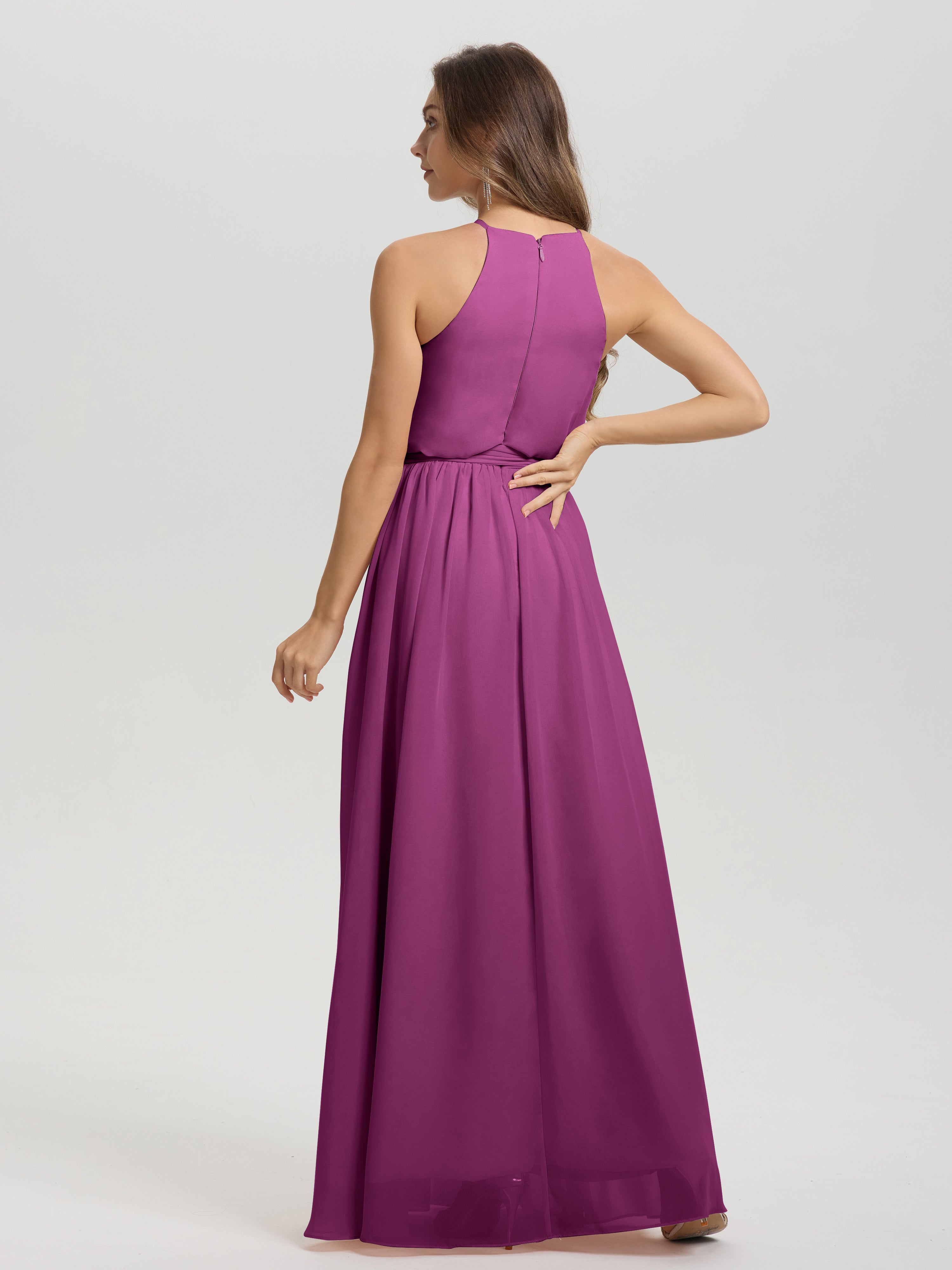 Robes De Demoiselle D'Honneur Orchidée Licou Trapèze Mousseline Robe Demoiselle D'Honneur
