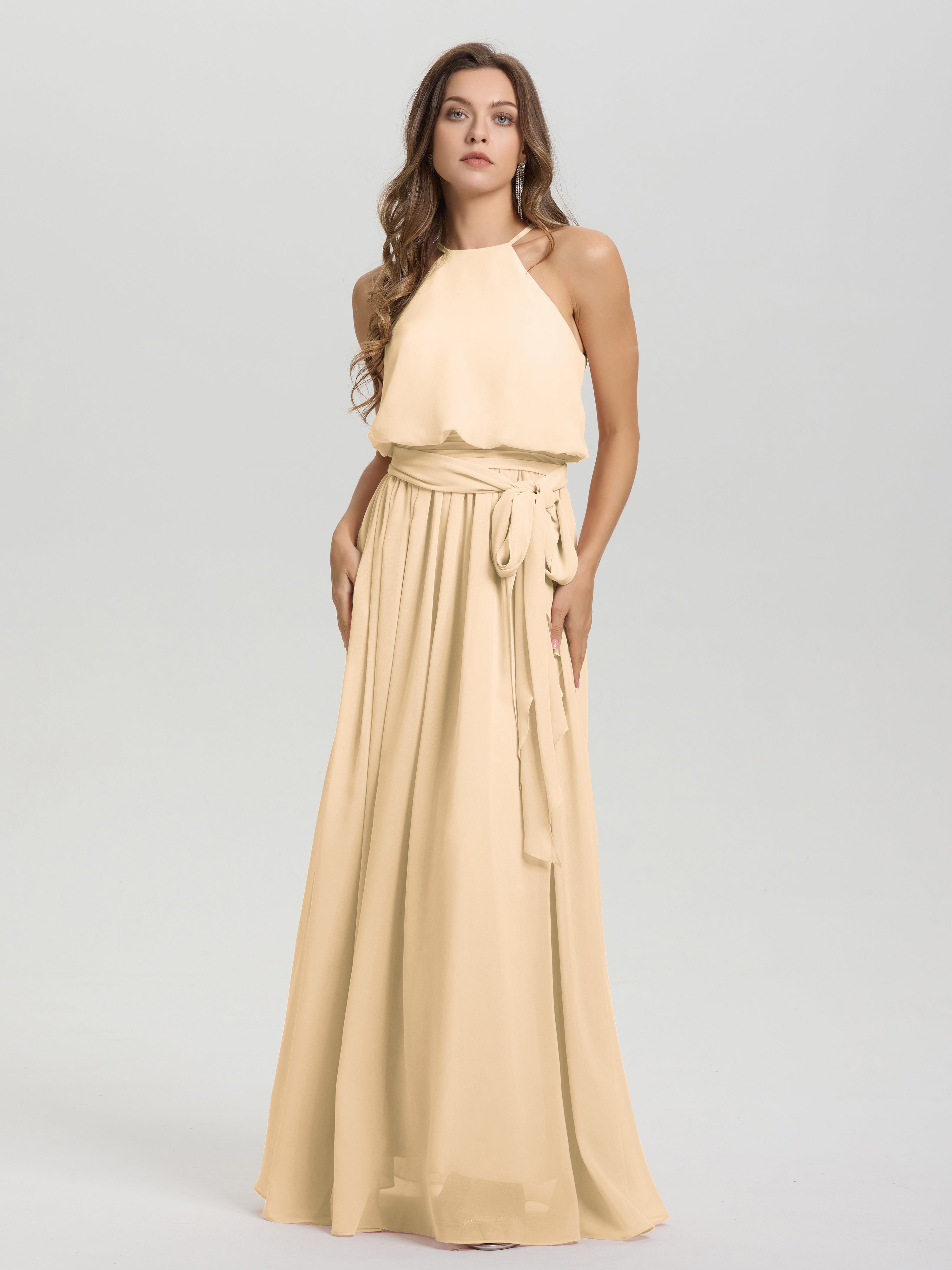 Robe De Demoiselle D Honneur Couleur Peche Licou Trapèze Mousseline Robe Demoiselle D'Honneur