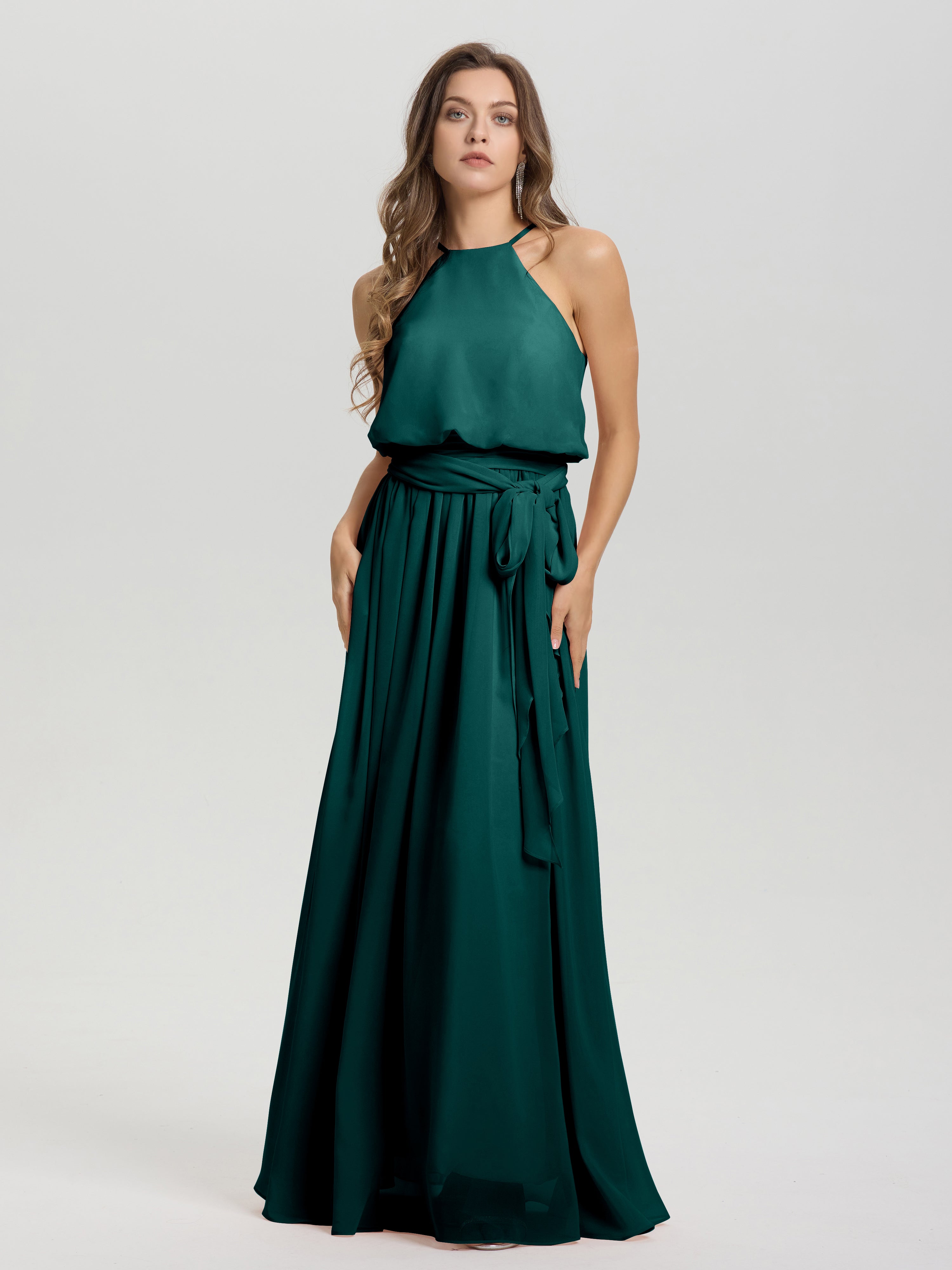 Demoiselles D'Honneur De Paon Licou Trapèze Mousseline Robe Demoiselle D'Honneur