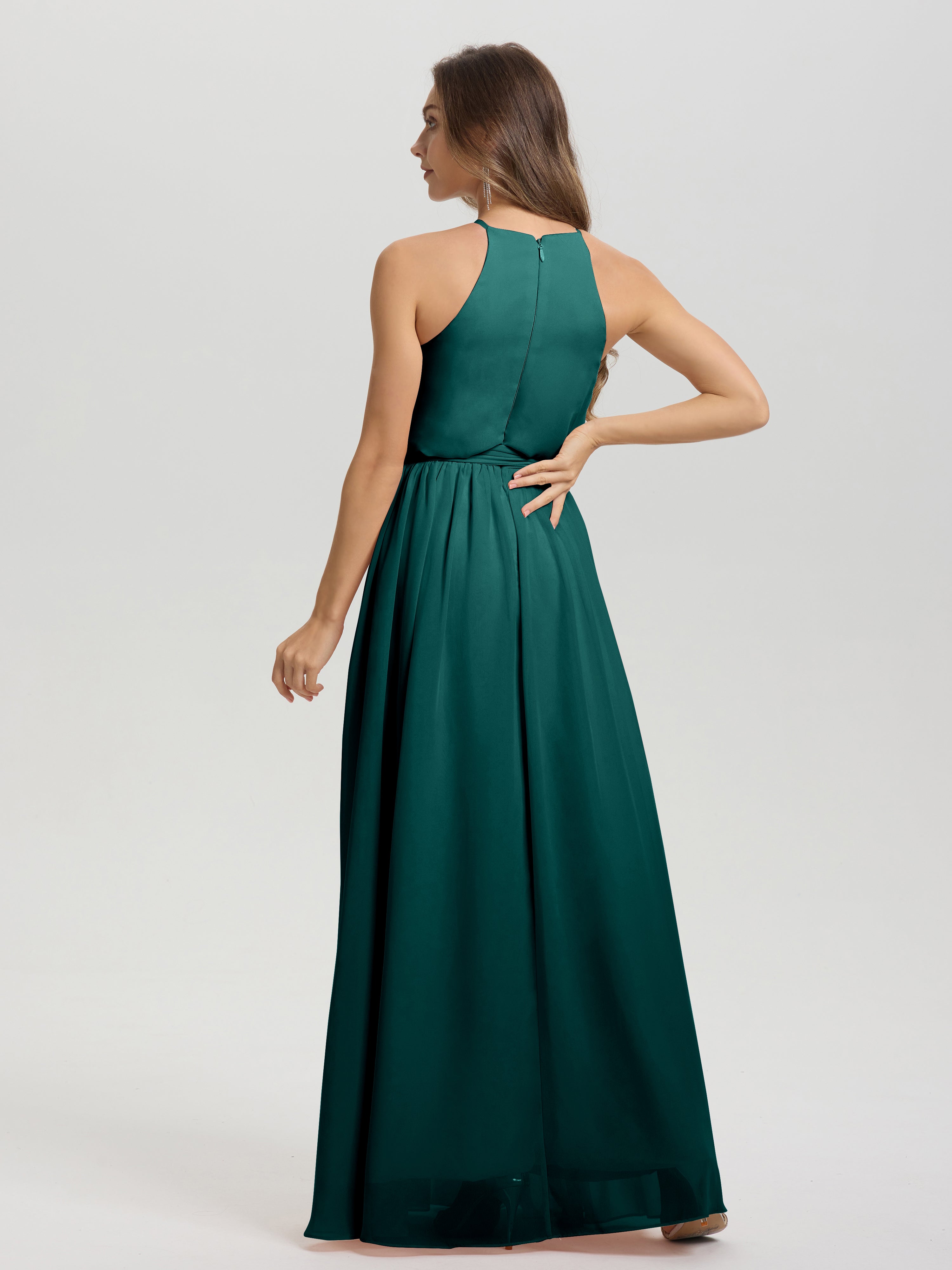 Demoiselles D'Honneur De Paon Licou Trapèze Mousseline Robe Demoiselle D'Honneur