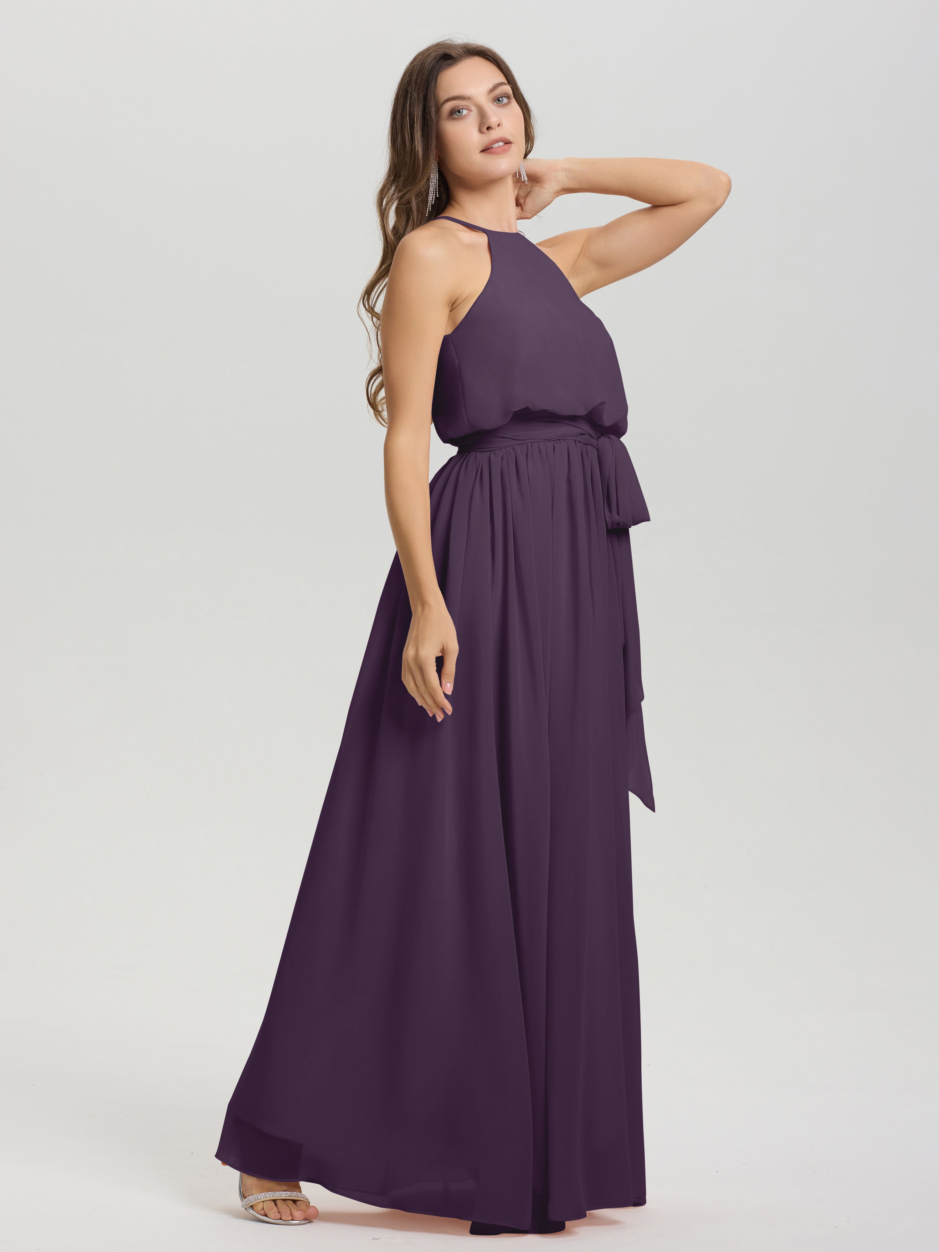 Robe Demoiselle D Honneur Plume Licou Trapèze Mousseline Robe Demoiselle D'Honneur