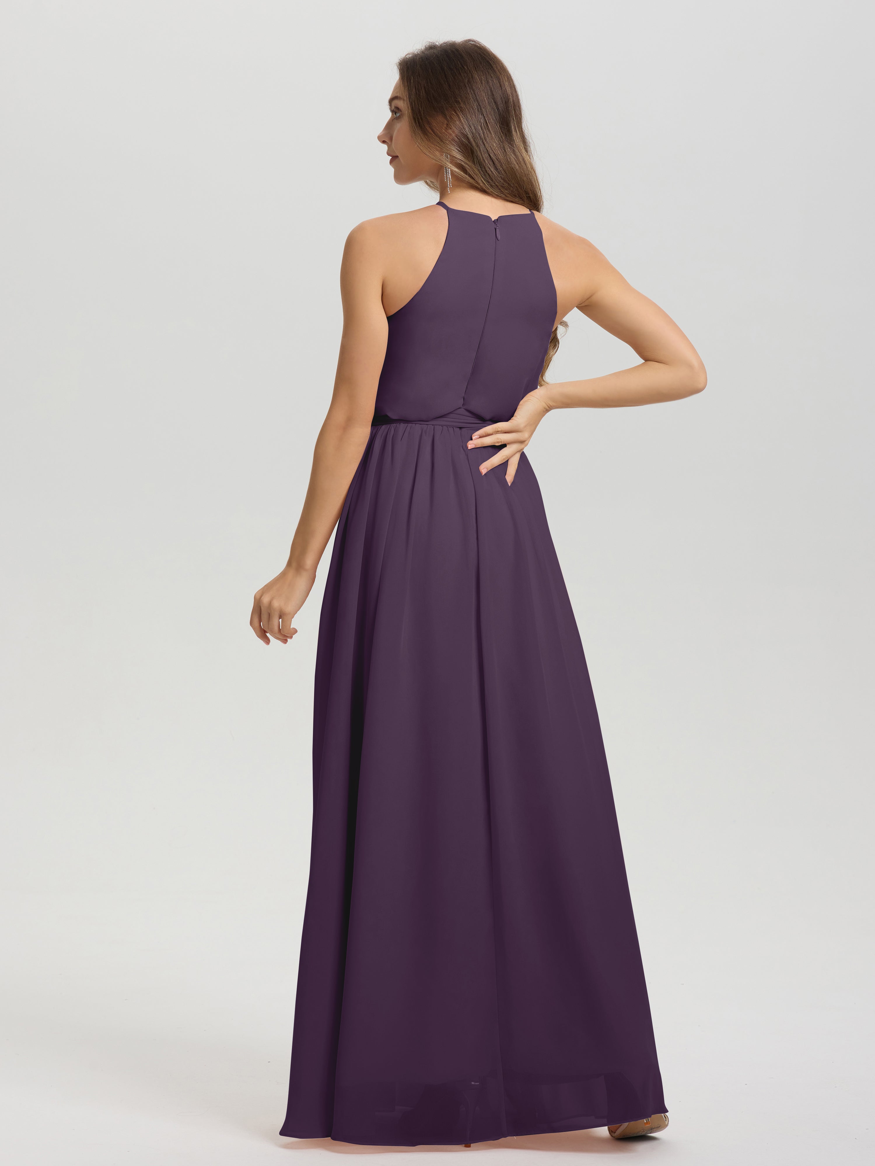 Robe Demoiselle D Honneur Plume Licou Trapèze Mousseline Robe Demoiselle D'Honneur