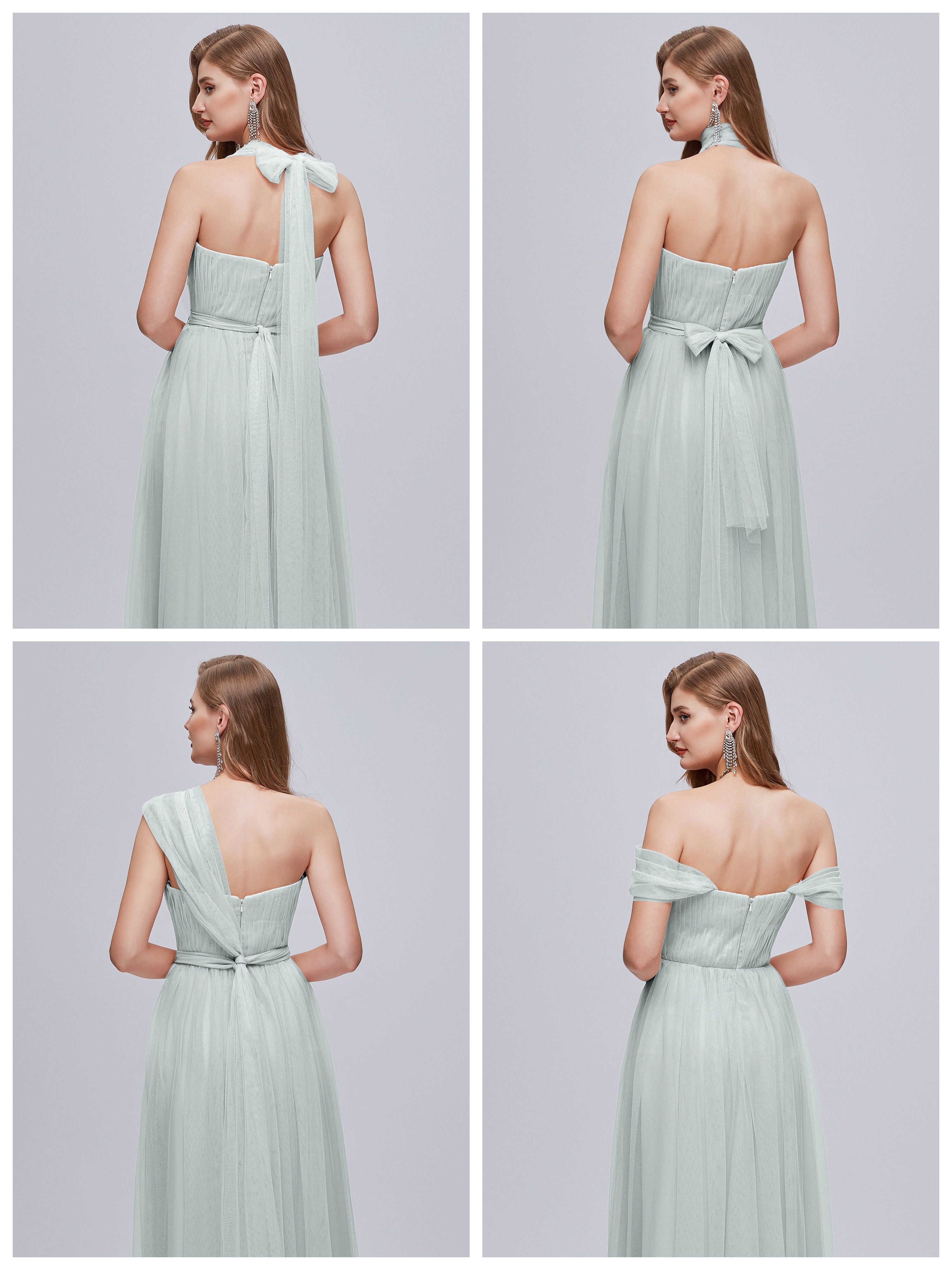 Robes De Demoiselle D'Honneur Celadon Grande Taille Dos En V Manches Courtes Mousseline