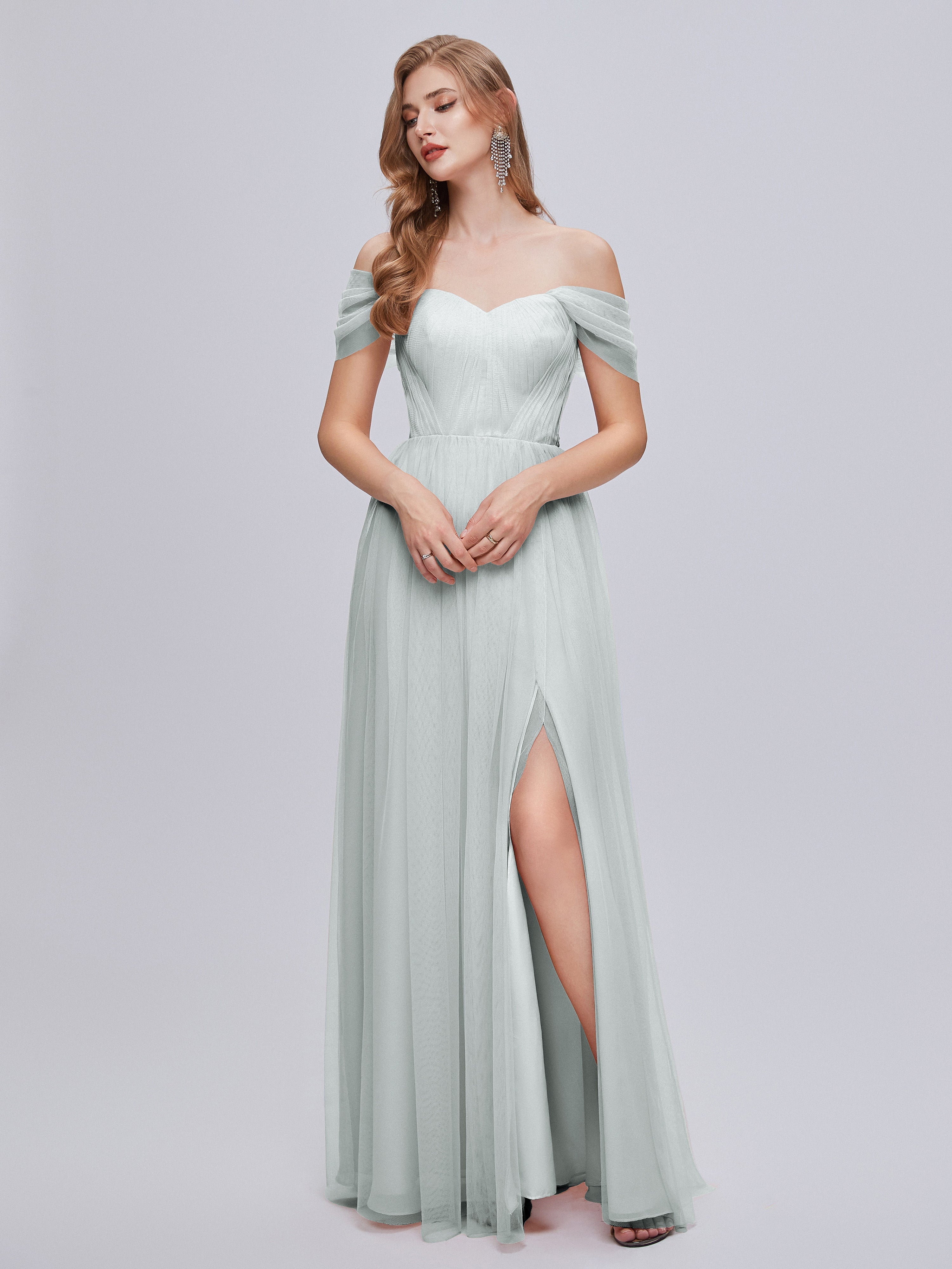 Robes De Demoiselle D'Honneur Celadon Grande Taille Dos En V Manches Courtes Mousseline