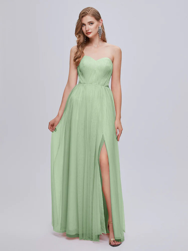 Demoiselles D'Honneur De Sauge Poussiéreuse Convertible Fendue Tulle Robe De Demoiselle D'Honneur