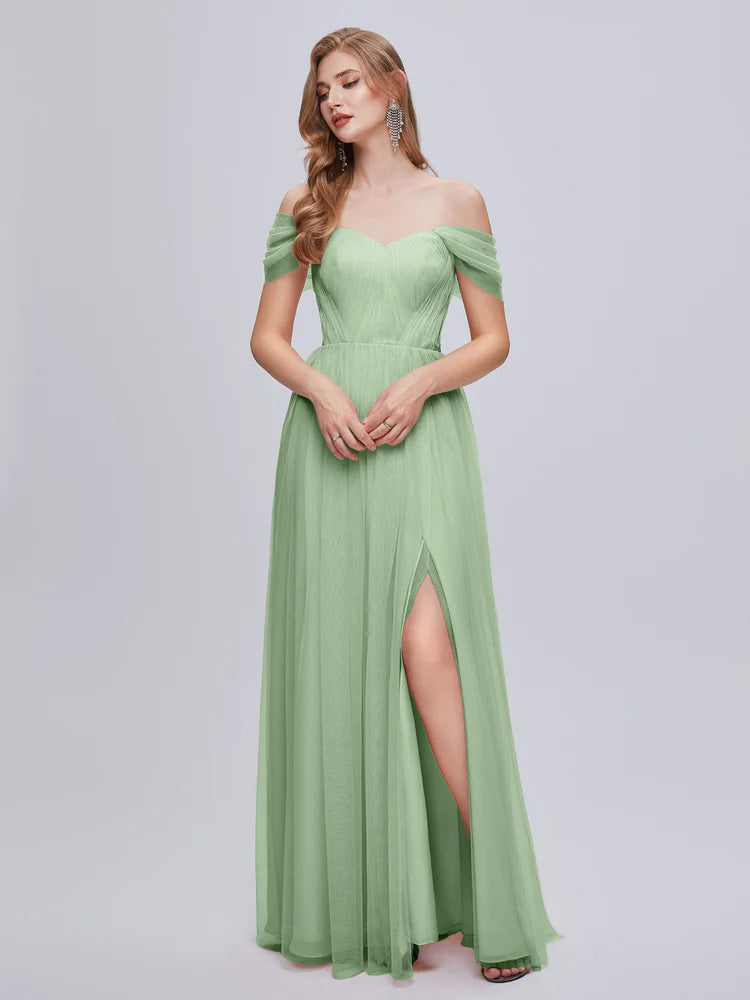 Demoiselles D'Honneur De Sauge Poussiéreuse Convertible Fendue Tulle Robe De Demoiselle D'Honneur