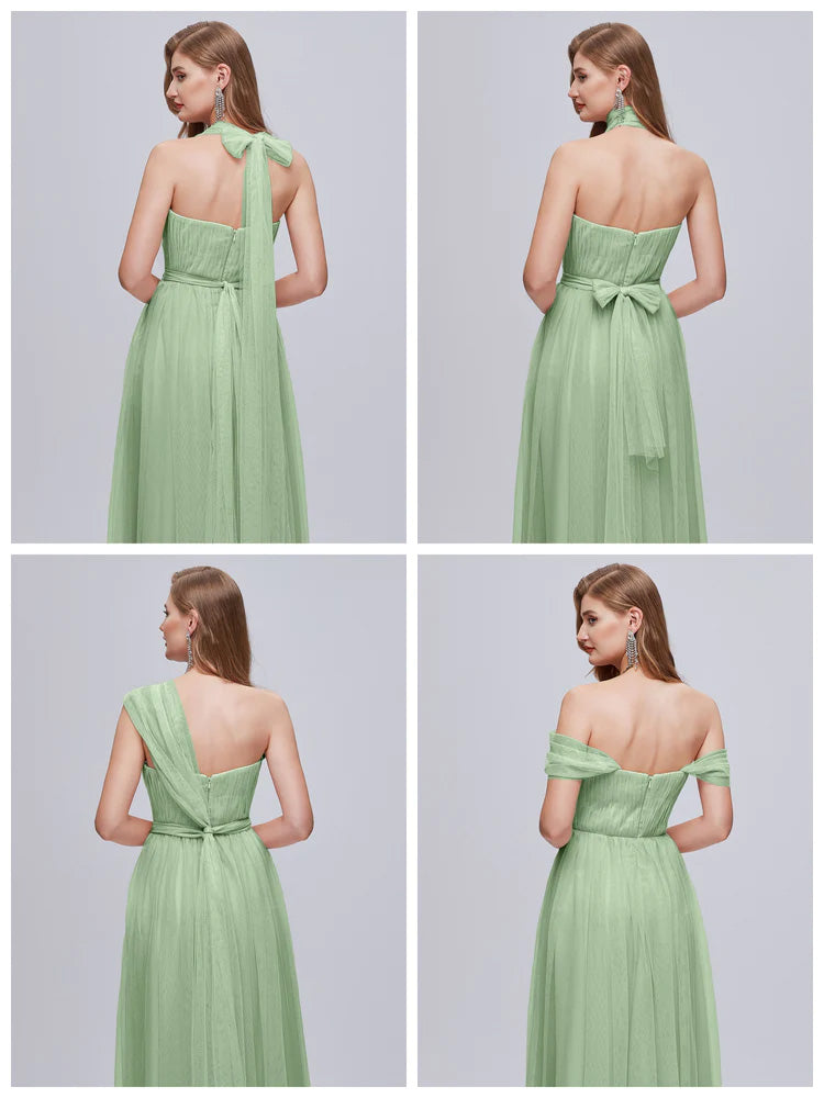 Demoiselles D'Honneur De Sauge Poussiéreuse Convertible Fendue Tulle Robe De Demoiselle D'Honneur