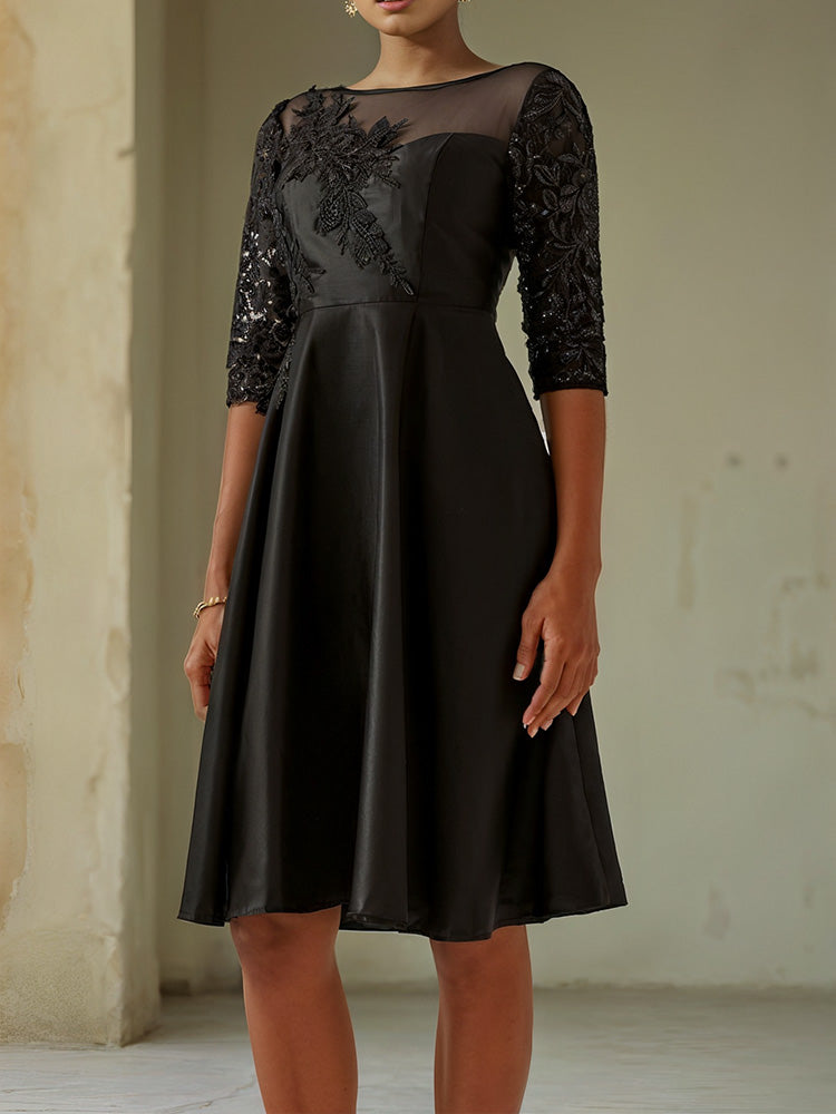 Demi-manches avec dentelle appliquée Satin Robe de la mère de la mariée en Noir