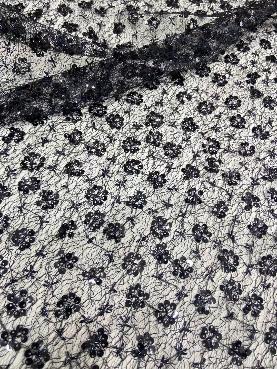 Robe de Soirée Noir Robe à Fleurs avec Applications Trapèze à Manches 3/4